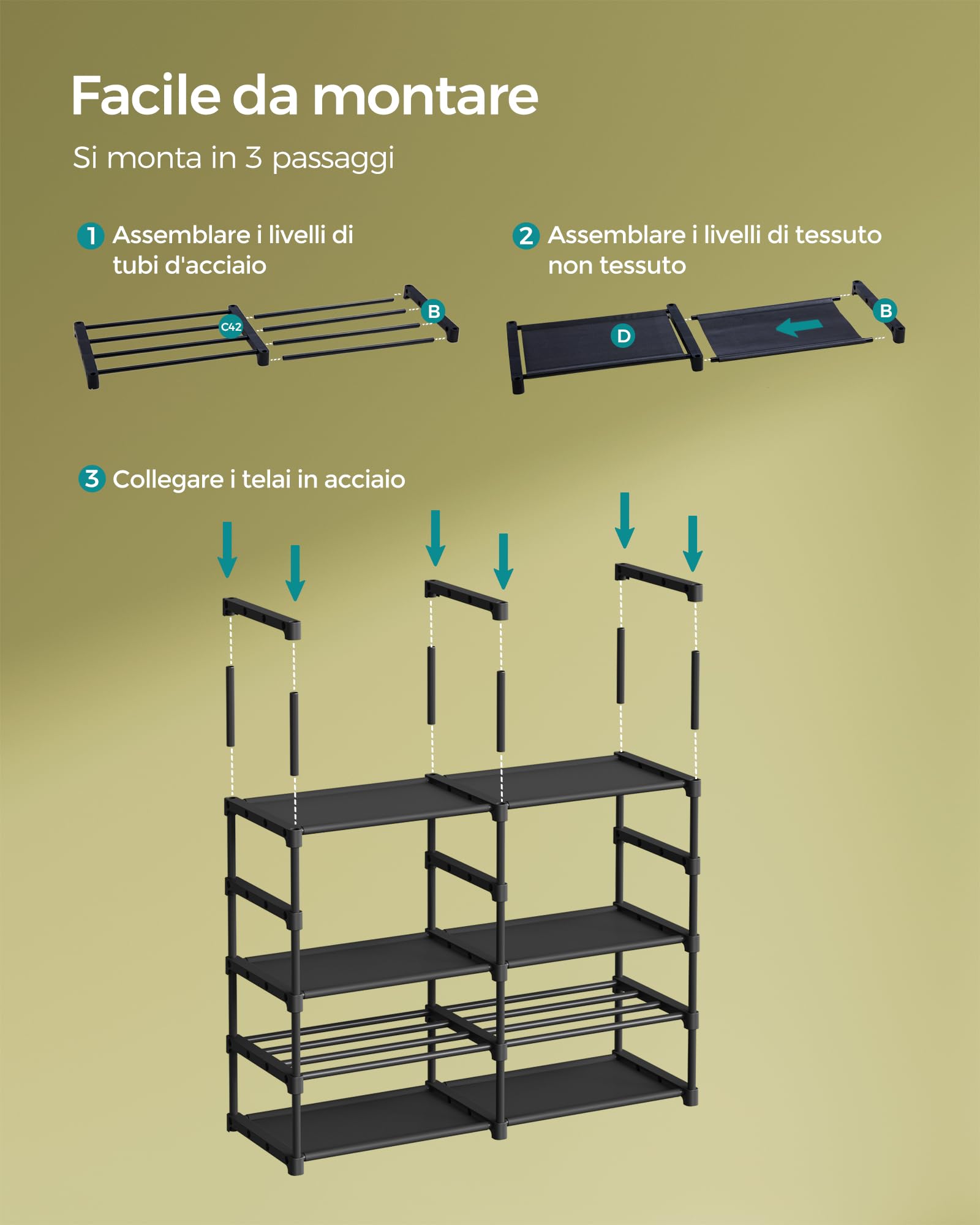 Songmics LSA219B01 scarpiera 8 livelli 32 paia nero inchiostro acciaio