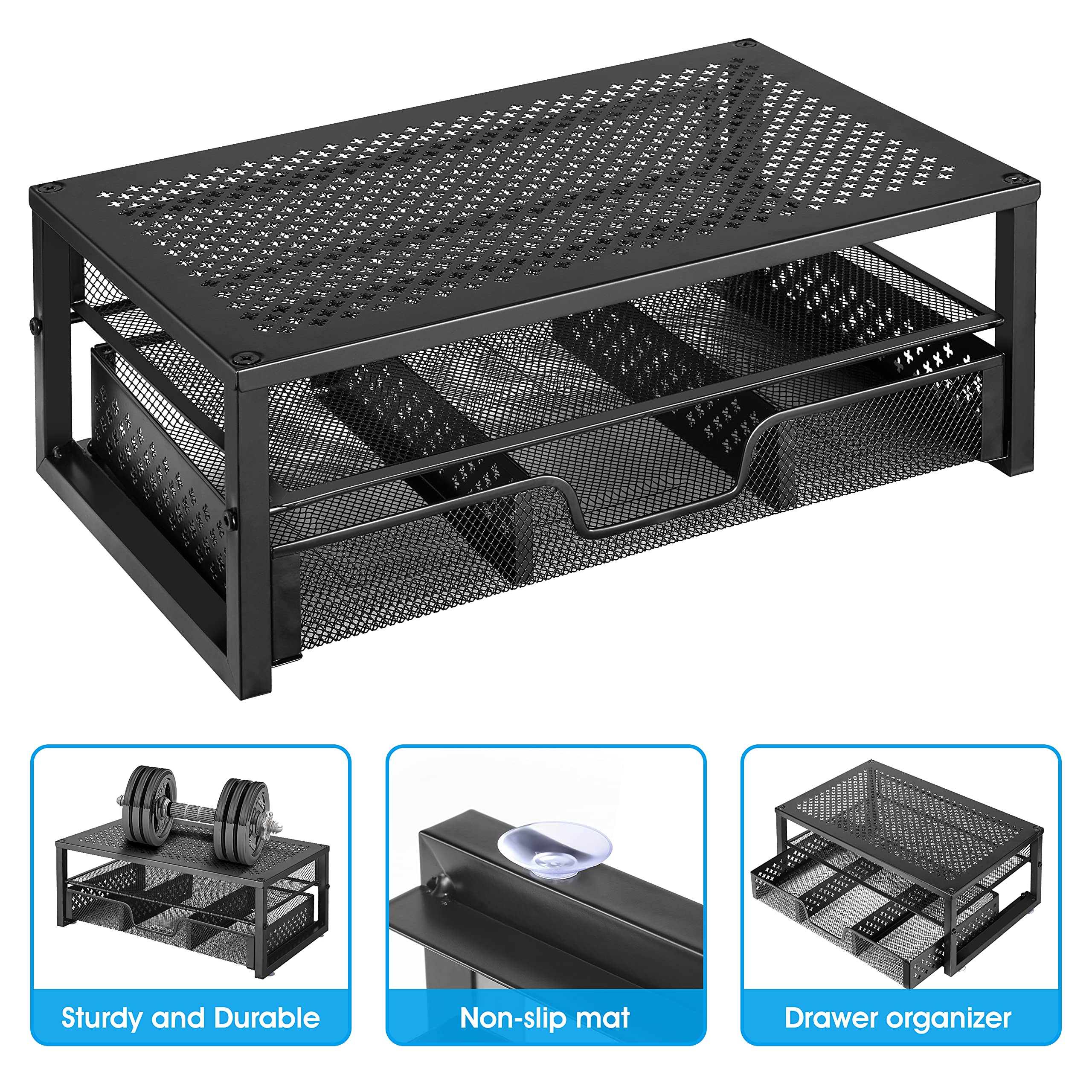 Simple Trending supporto monitor metallo nero con cassetto