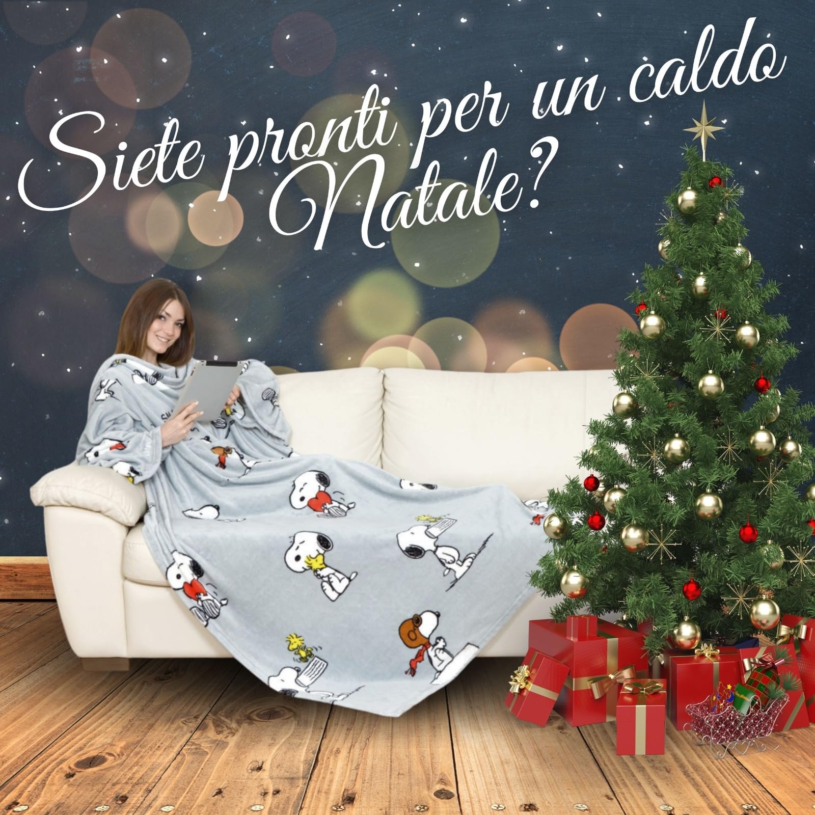 Kanguru Coperta con Maniche Snoopy Grigia 140x180 cm