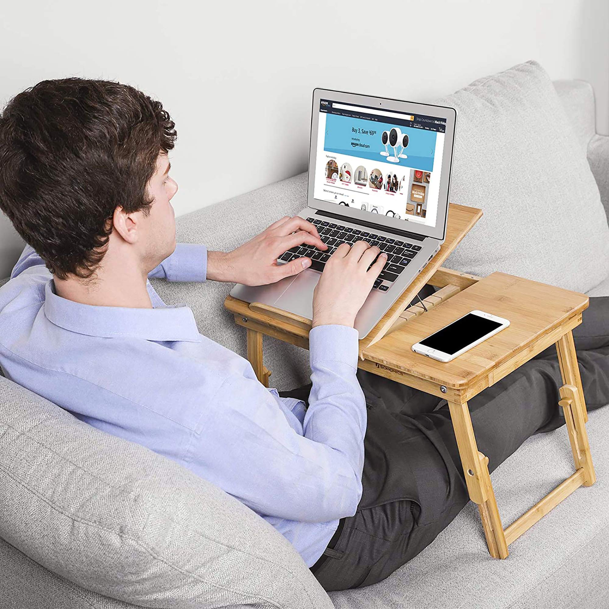 Songmics LLD01N Tavolino Bambù Letto Laptop Inclinabile Naturale
