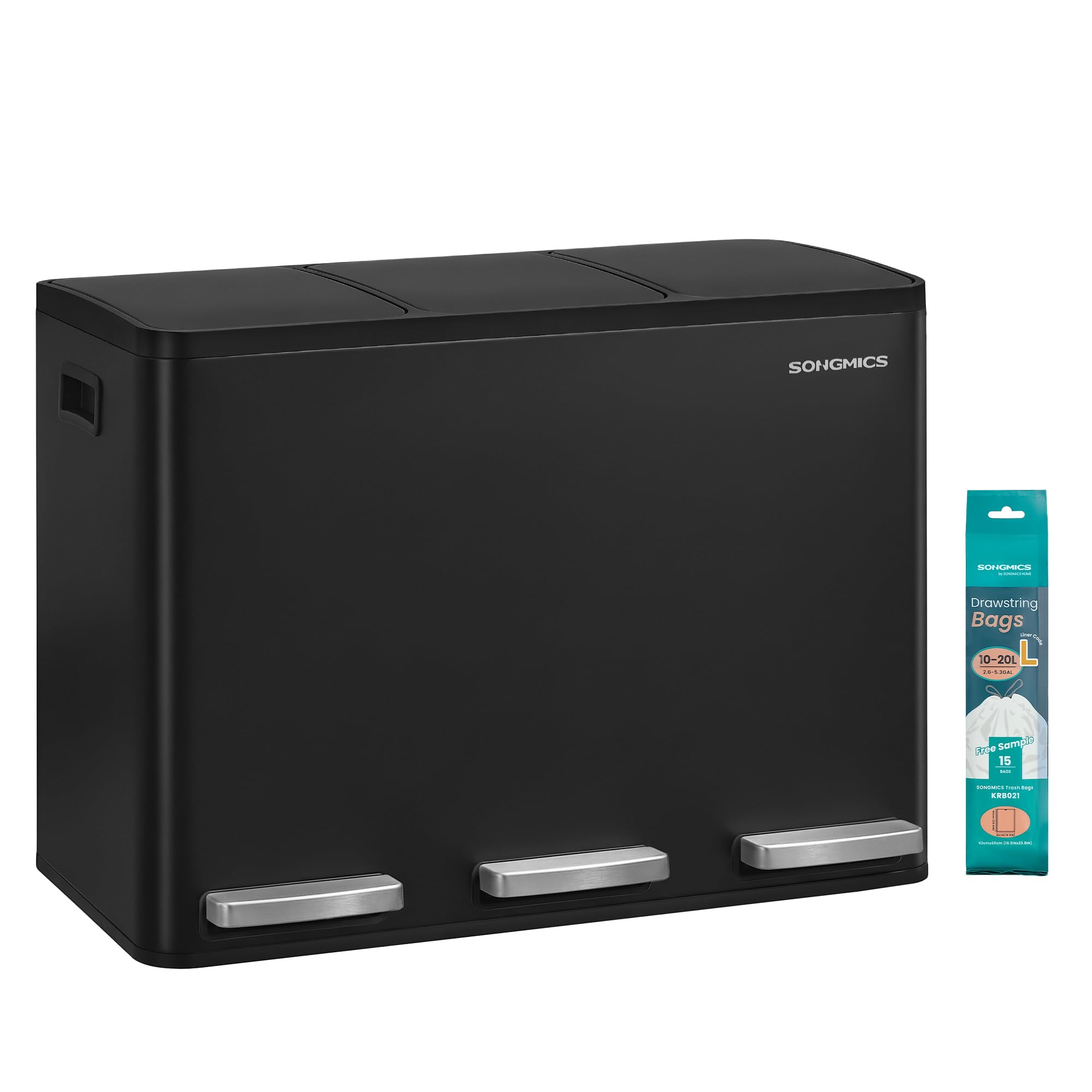 Songmics LTB145BZ02 pattumiera 3x15L nera acciaio silenziosa