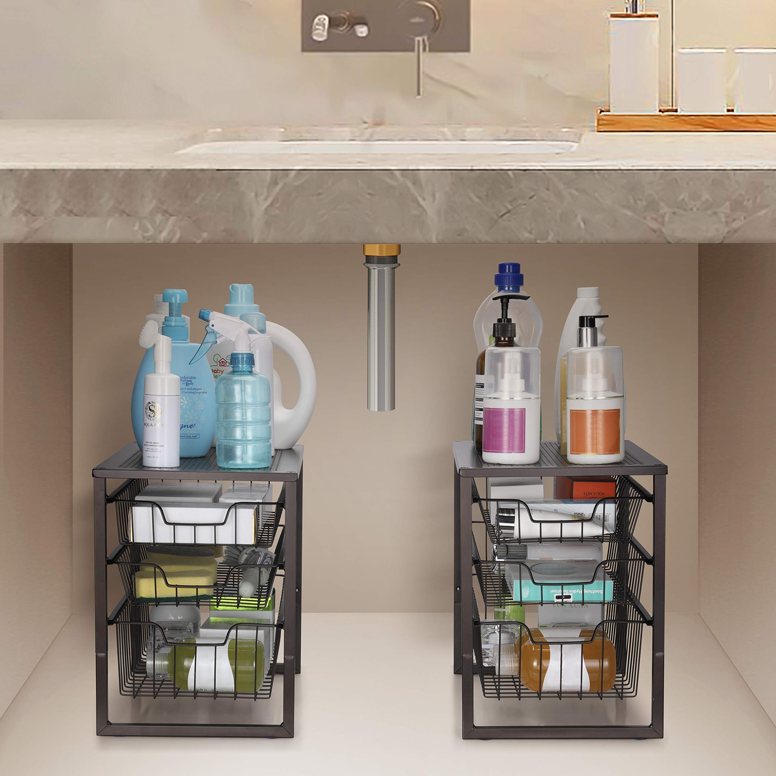 Simple Trending 3-Tier organizer sottolavello bronzo 2 cassetti