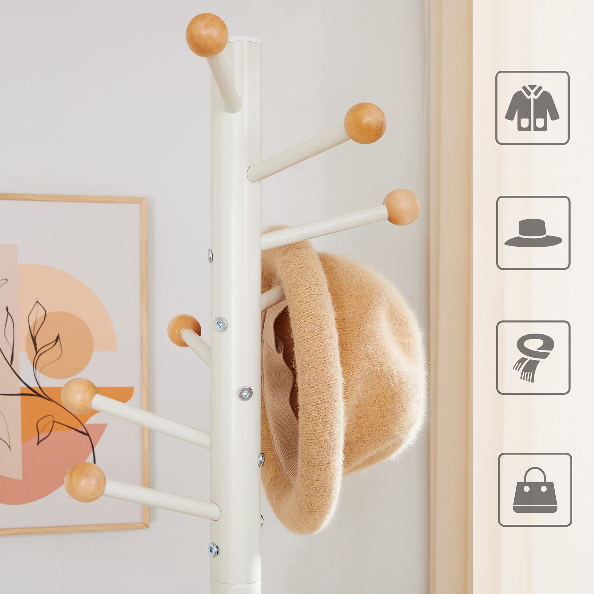 Songmics RCR028W01 appendiabiti da terra bianco 11 ganci acciaio