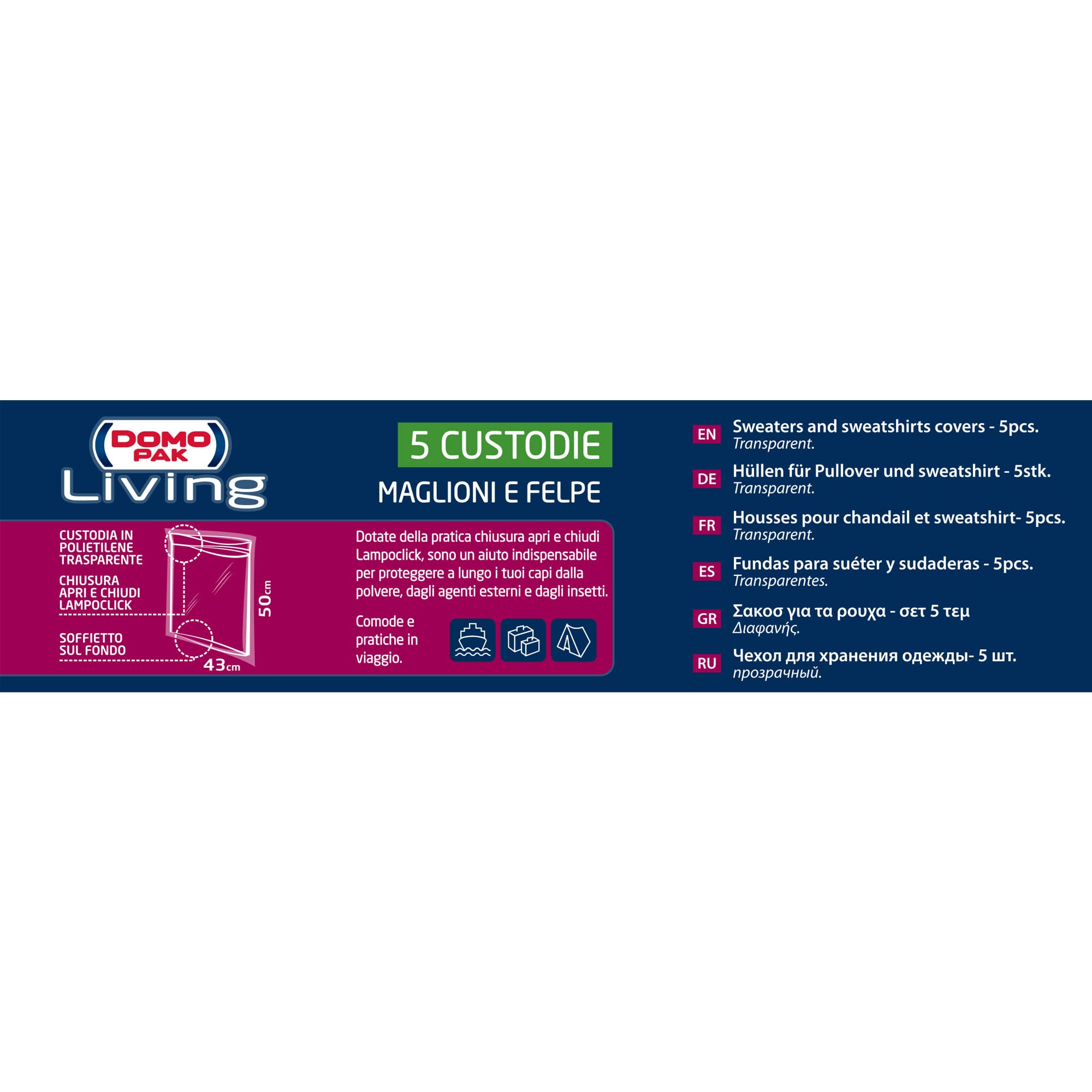 Domo Pak sacchetti antipolvere 43x50 5 pezzi con zip maglioni