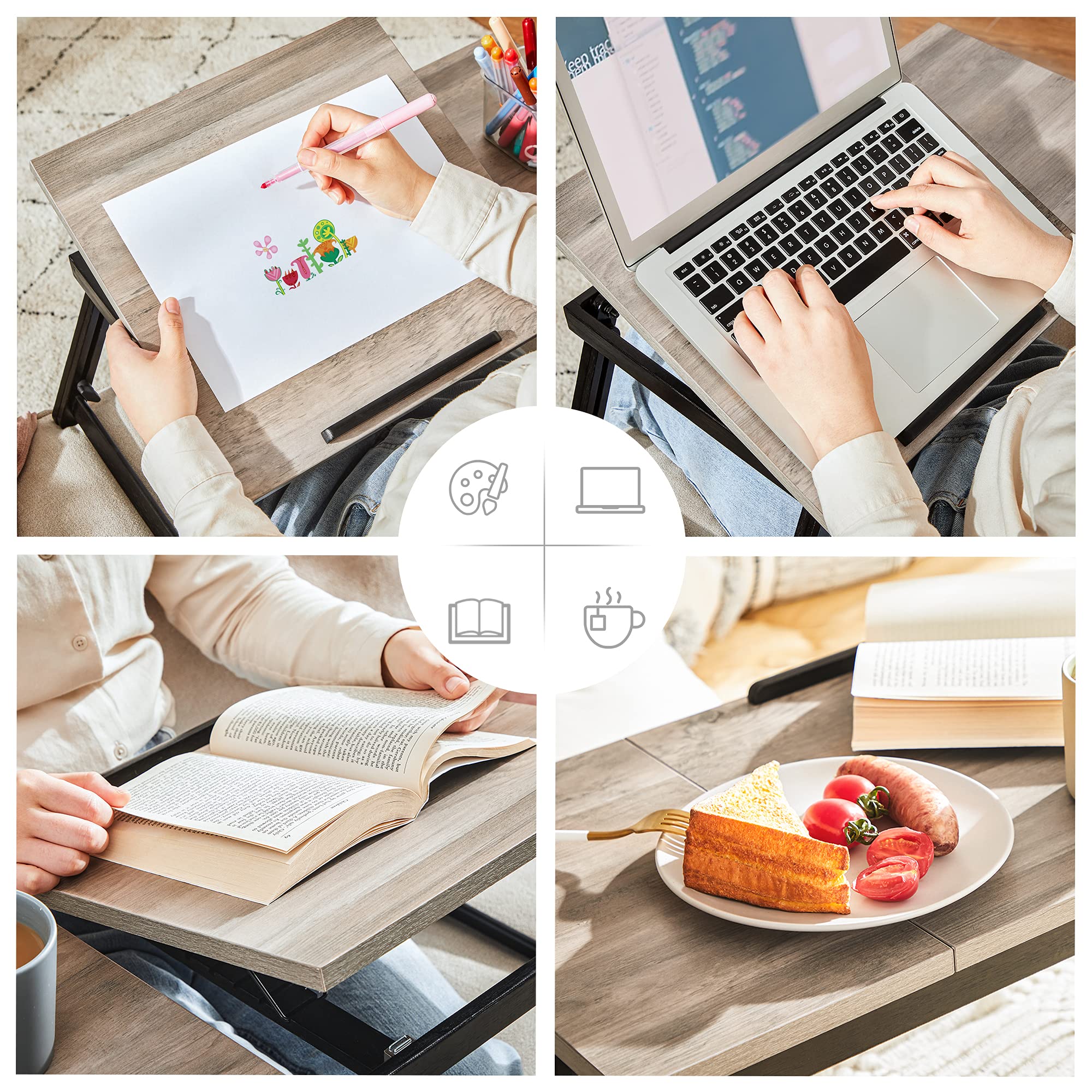 Songmics tavolo laptop letto bambù greige pieghevole 10 kg