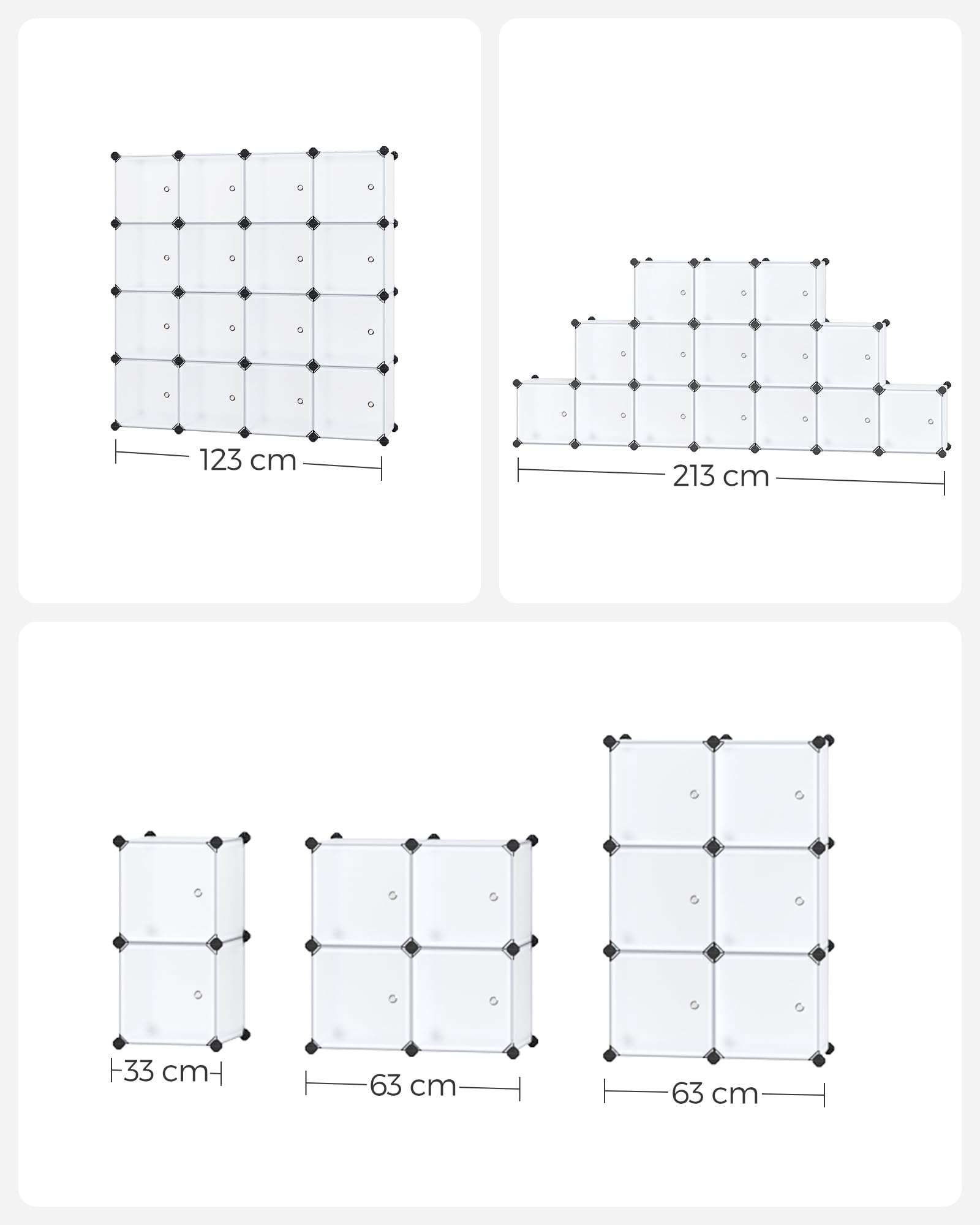 Songmics LPC44BS armadio 16 cubi bianco 123x123 con ante
