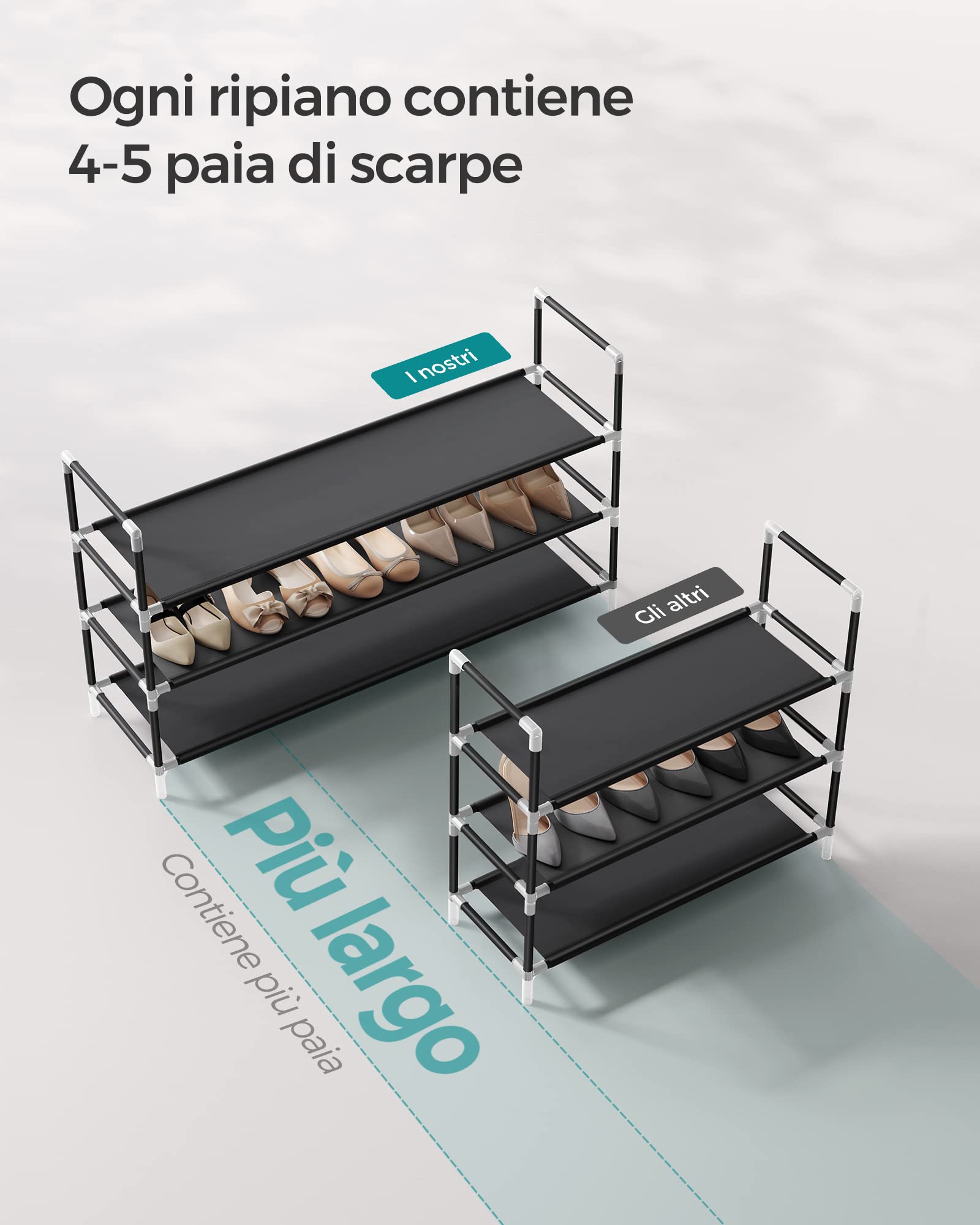 Songmics scarpiera tessuto 3 ripiani nera salvaspazio