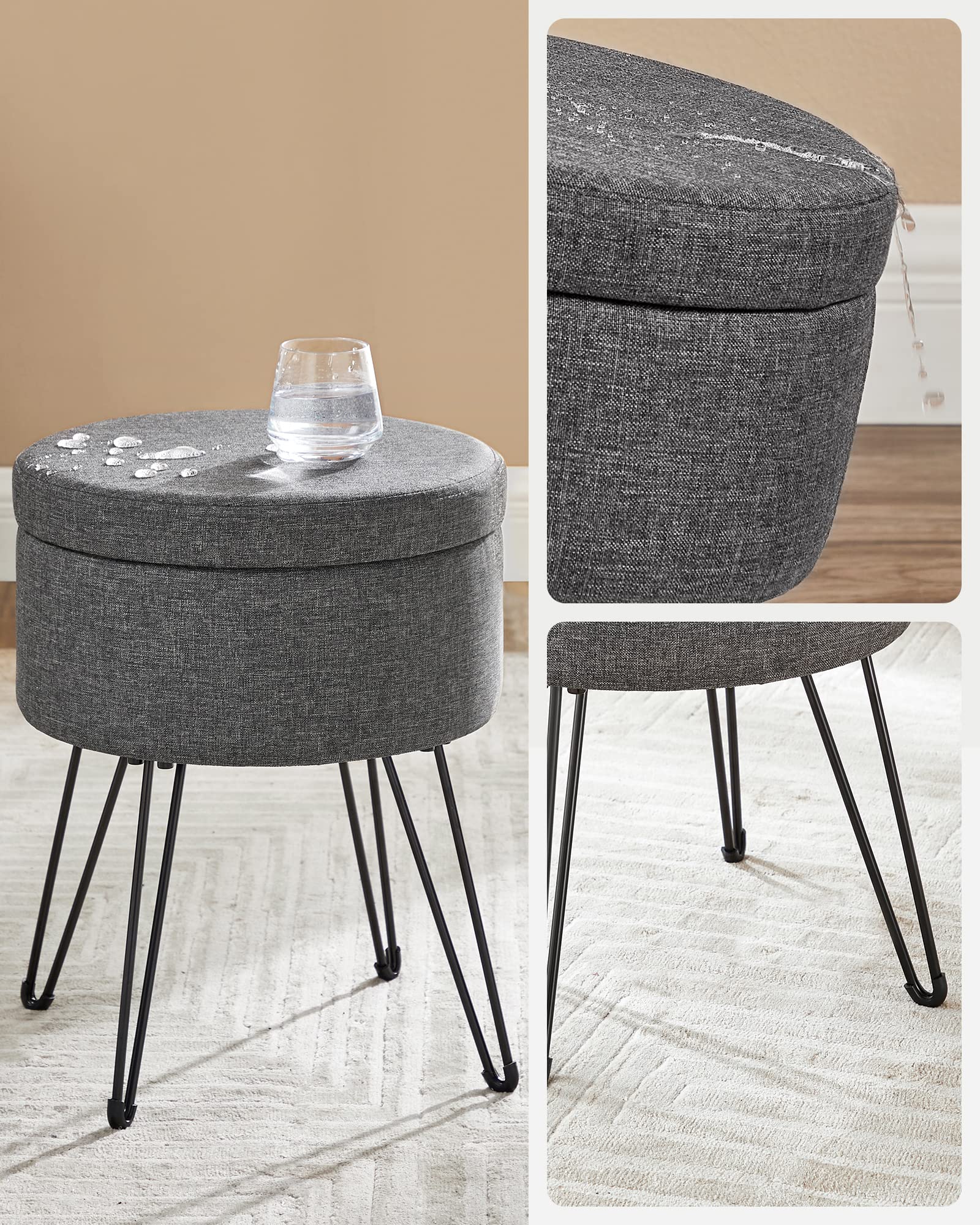 Songmics LOM002G02 pouf contenitore rotondo grigio scuro 37x45 cm