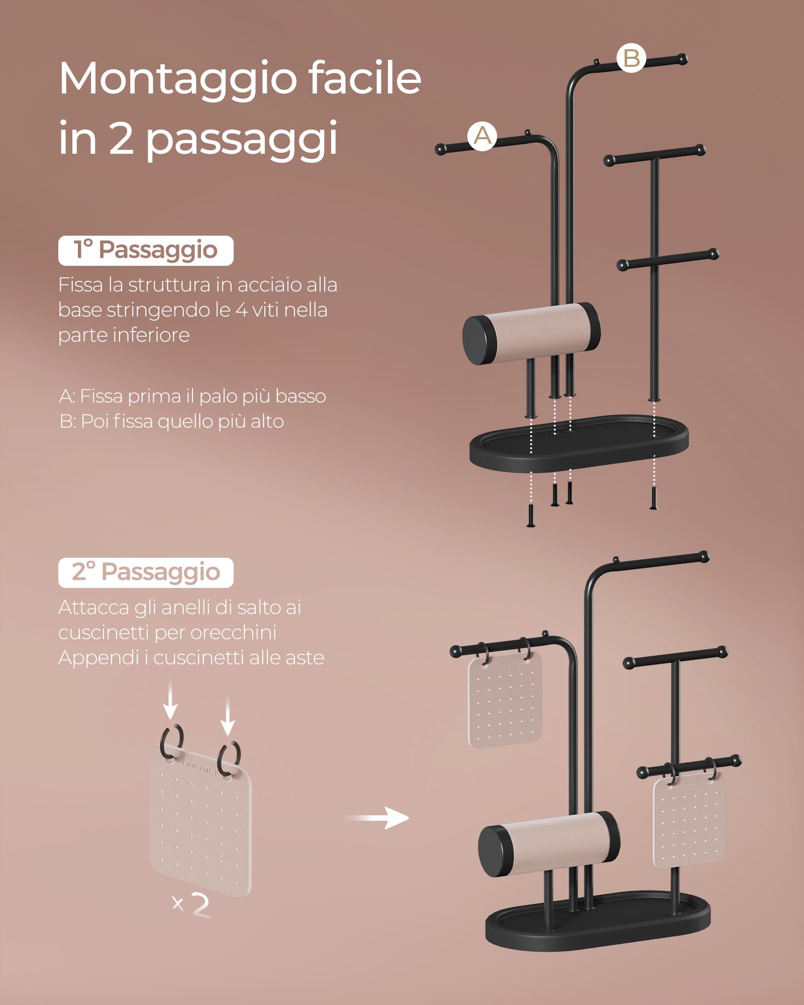Songmics JJS025B01 Portagioie Metallo Nero Inchiostro Antigroviglio