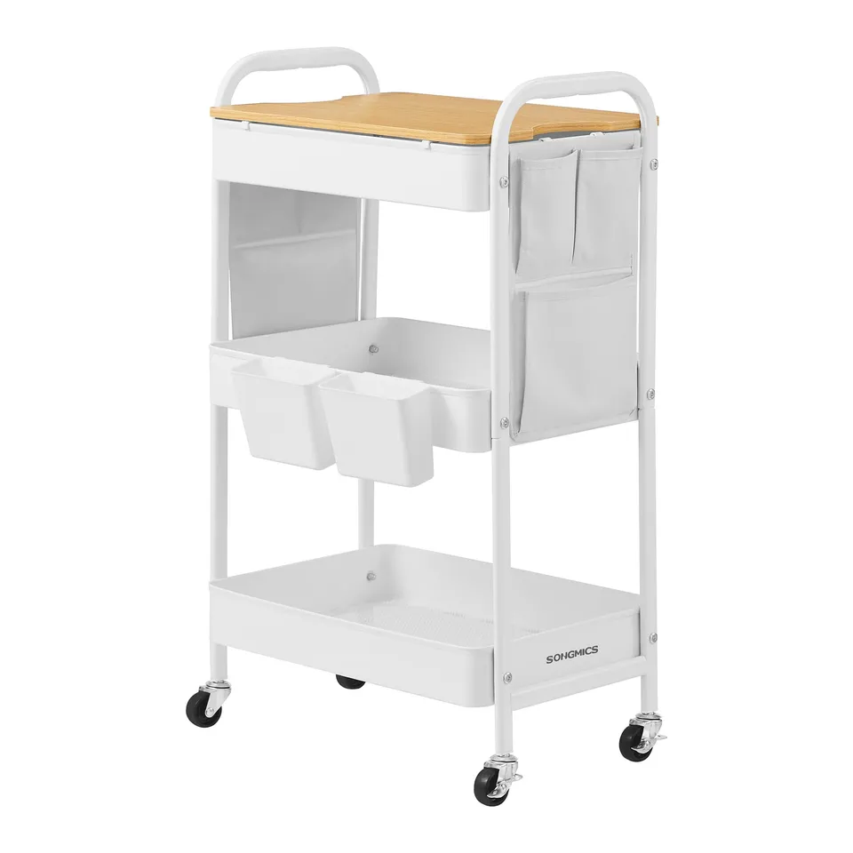 Songmics LRC036W01 carrello 3 ripiani bianco nuvola con ruote