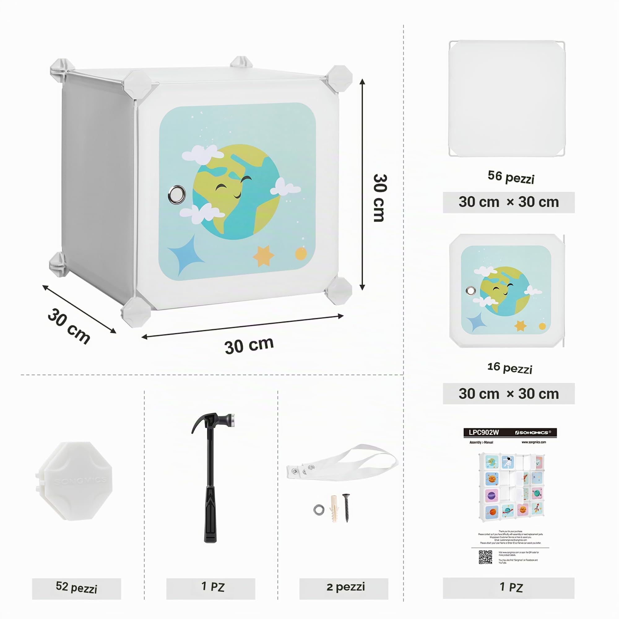 Songmics LPC902W Scaffale 15 Cubi 153cm Bianco Bambini