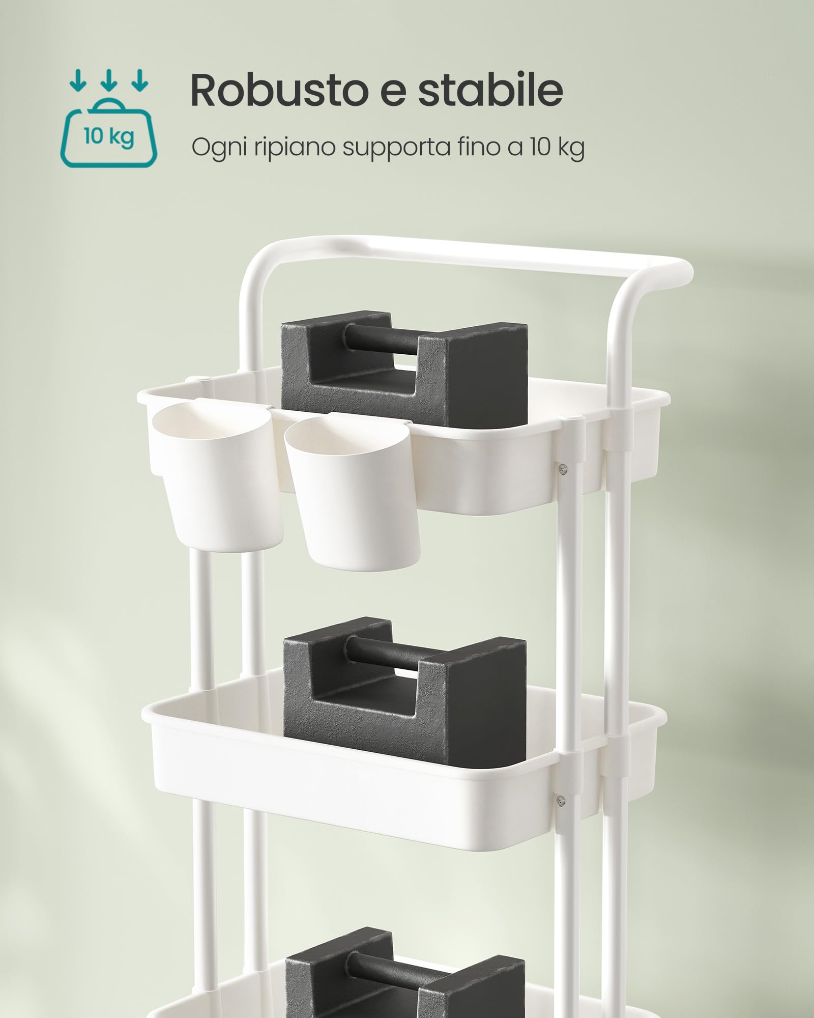 Songmics BSC077WZ01 carrello 4 livelli bianco acciaio 115 cm ruote
