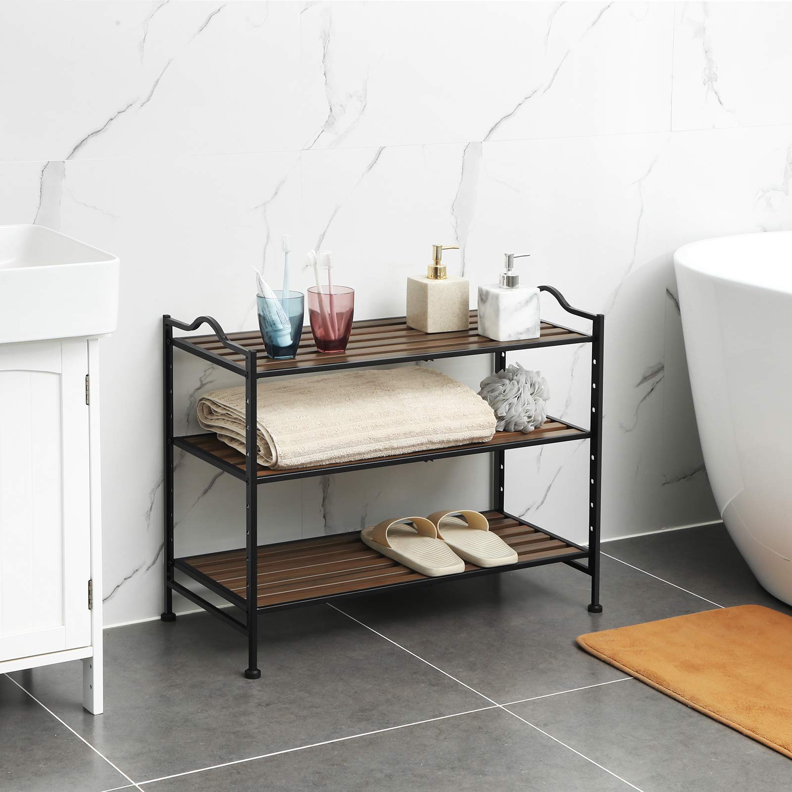 Songmics scarpiera metallo nero 68,5x31x56 3 ripiani