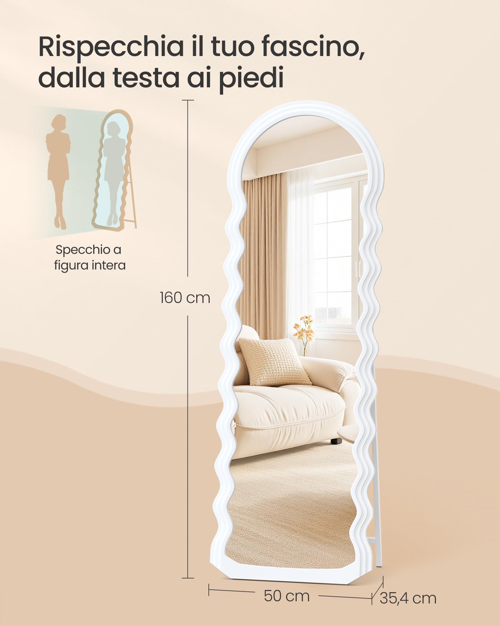 Songmics LFM027W01 specchio terra ondulato 160x50 bianco