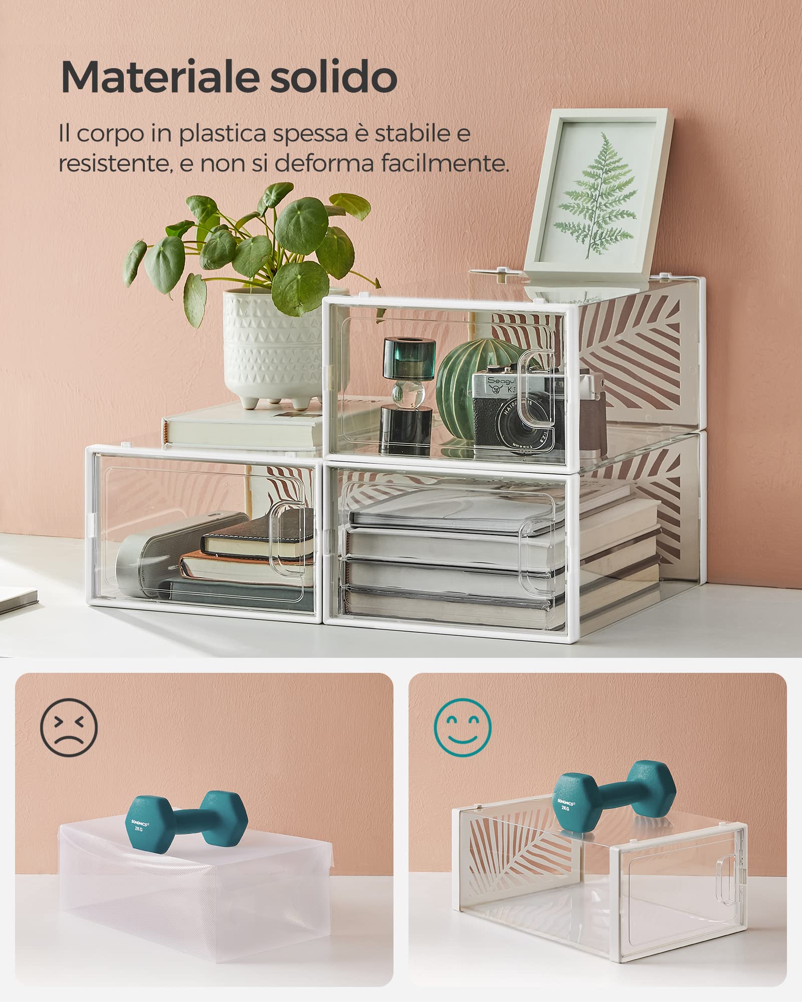 Songmics LSP106W12 Scatole Scarpe Trasparenti Set 12 Pezzi Taglia 44
