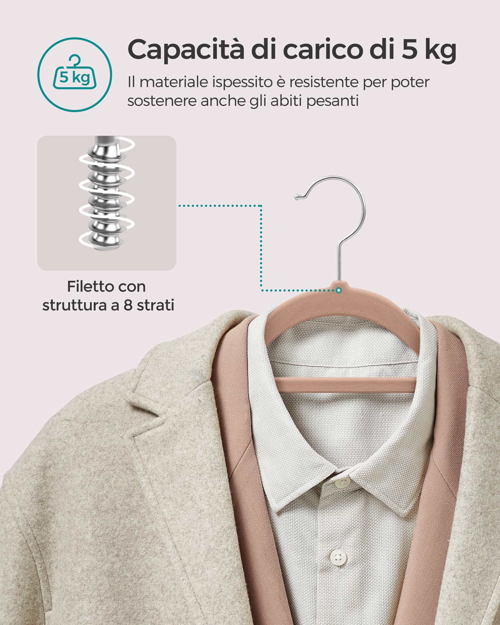 SONGMICS CRF020LB20 Grucce Velluto Marrone 20 Pezzi 43,5 cm