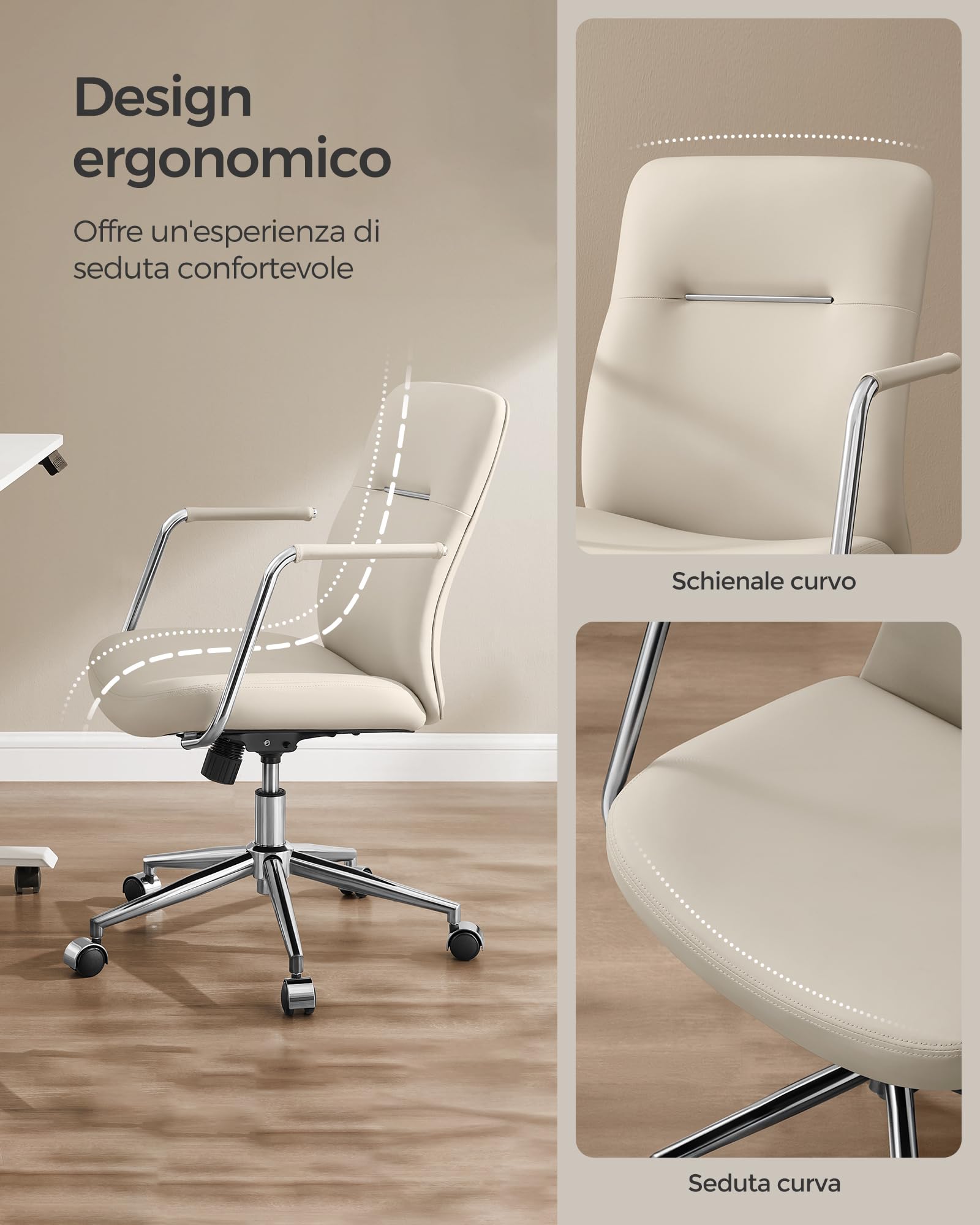 Songmics OBG031W01 sedia ufficio beige cappuccino in PU