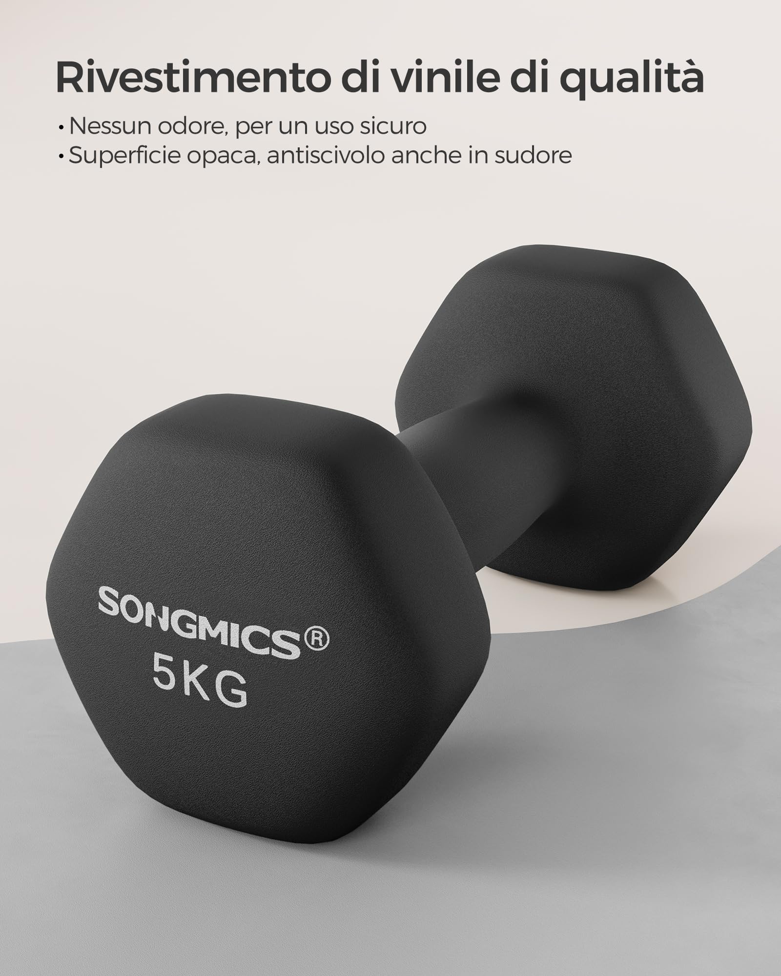 Songmics set 2 manubri esagonali 2x5 kg neri vinile
