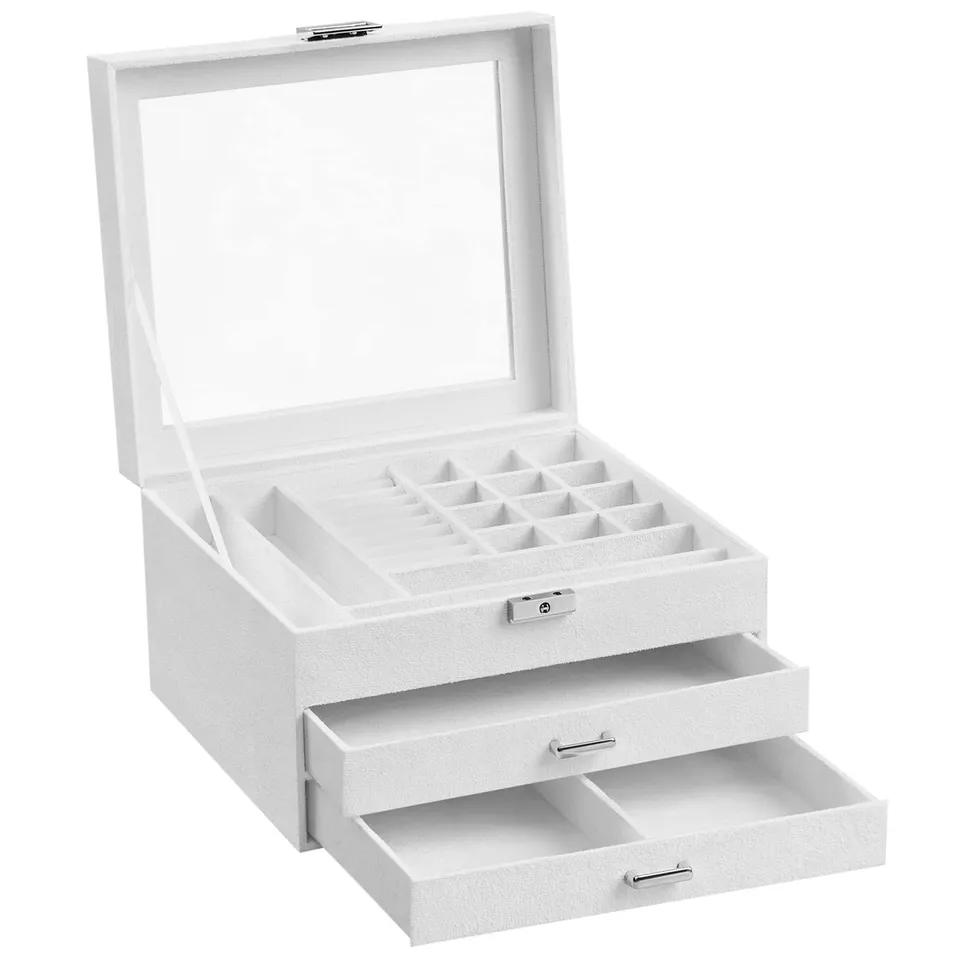 Songmics JBC158W01 scatola portagioie bianco con vetro