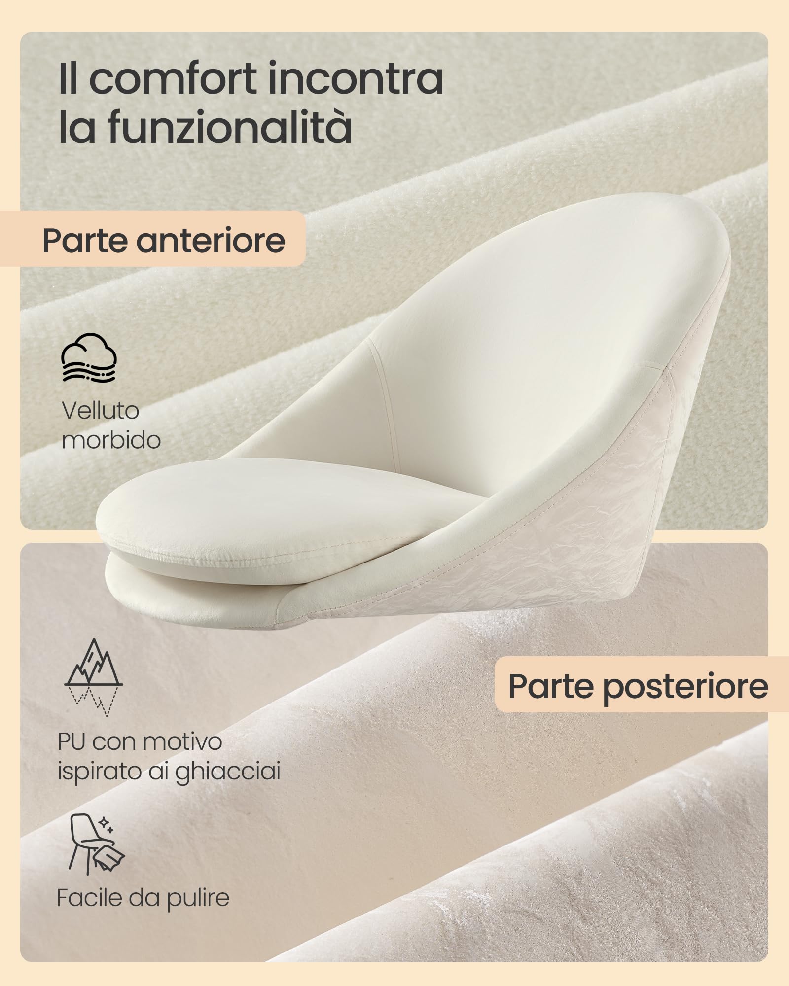 Songmics OBG020WD01 sedia girevole bianco crema velluto