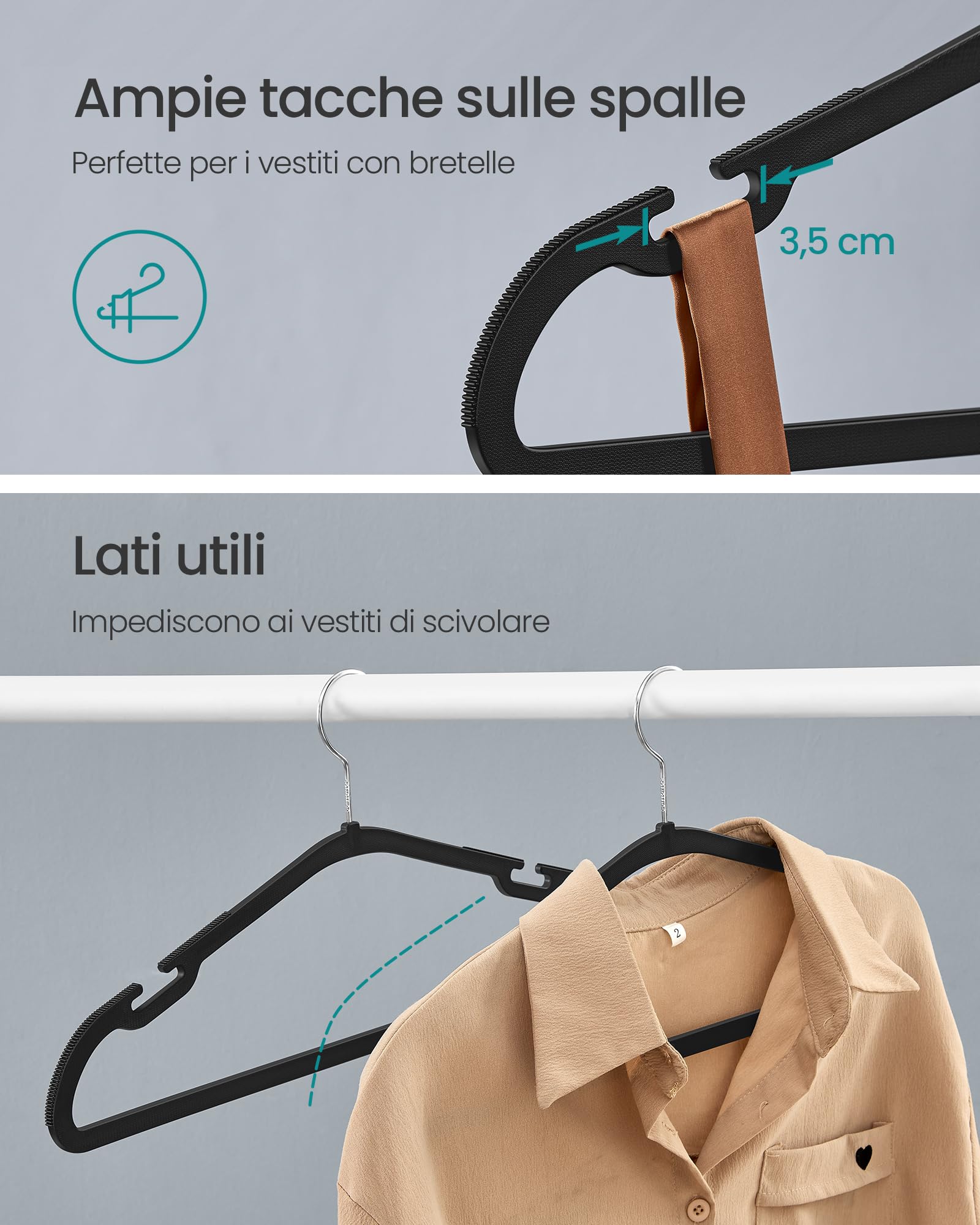 Songmics CRP060B01 grucce 50 pezzi nere salvaspazio