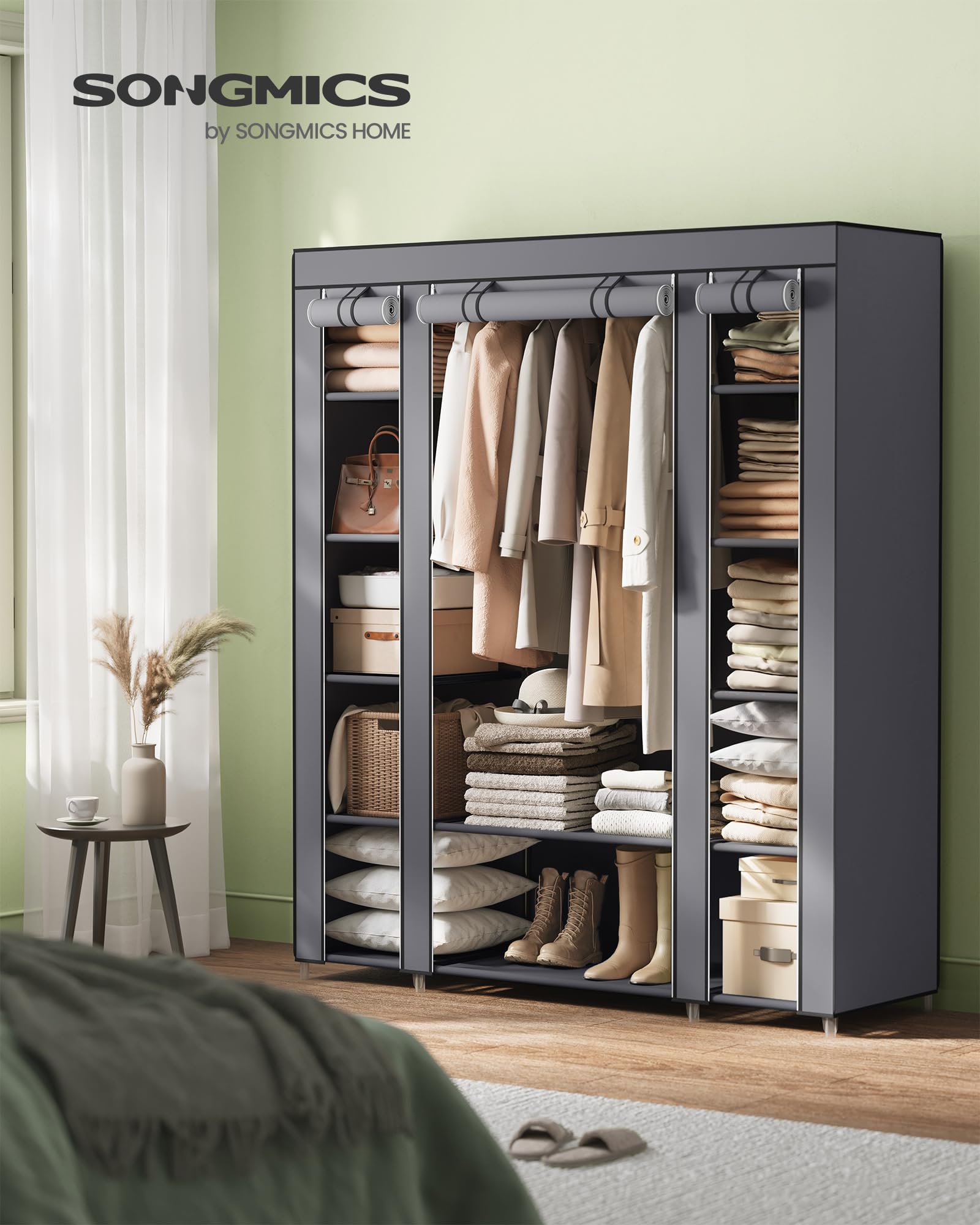 Songmics LSF03G armadio tessuto 150x45x175 cm grigio 12 ripiani