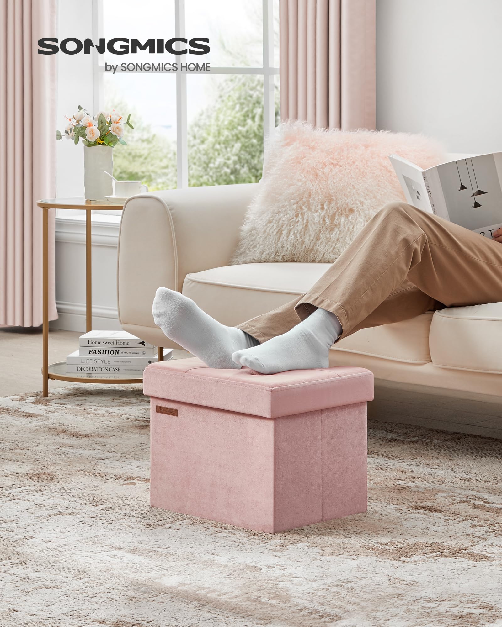 Songmics LSF200R01 pouf contenitore rosa pastello 31x41 cm