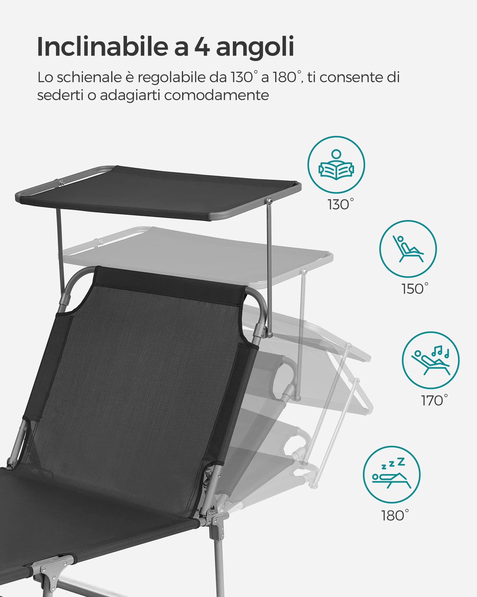 Songmics GCB22GYV2 lettino prendisole antracite 71 cm traspirante