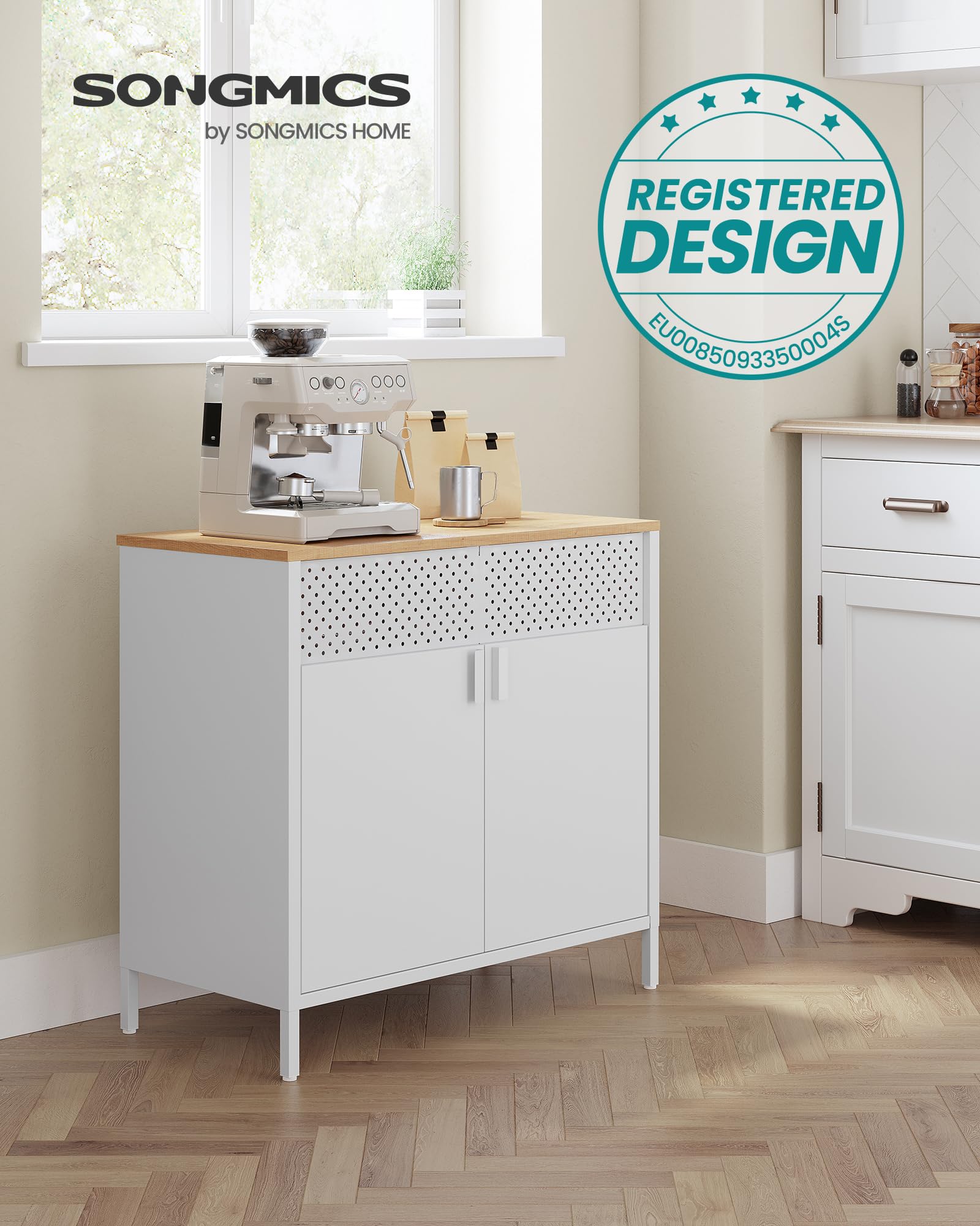 Songmics LSC102W57 Mobiletto 2 Ante Acciaio Beige Bianco 80cm
