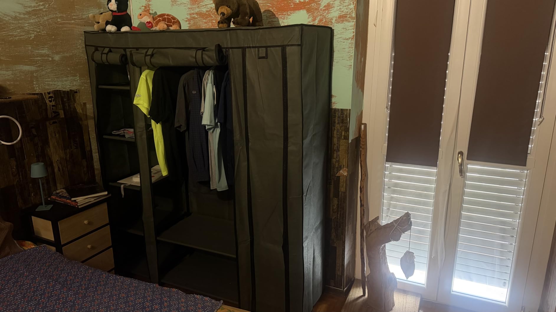 Songmics LSF03G armadio tessuto 150x45x175 cm grigio 12 ripiani