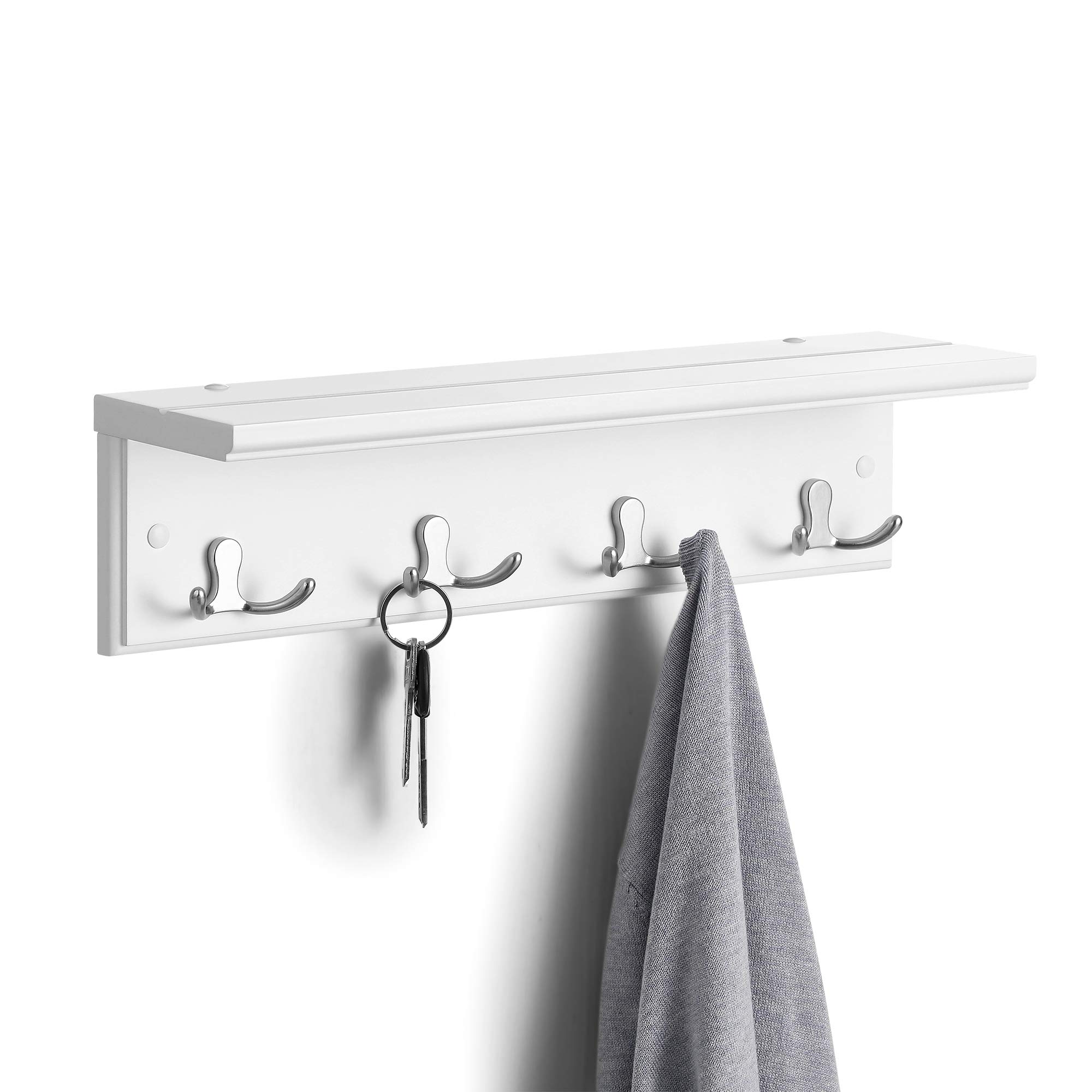 Songmics LHR42WT appendiabiti parete bianco 40 cm con mensola 4 ganci