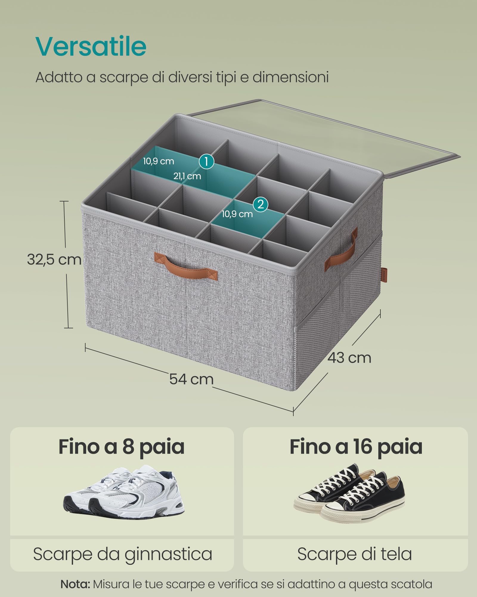 Songmics LSP555G01 organizer scarpe 16 paia grigio tortora trasparente