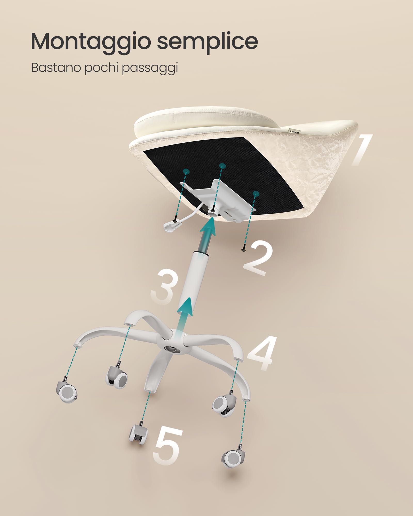 Songmics OBG020WD01 sedia girevole bianco crema velluto