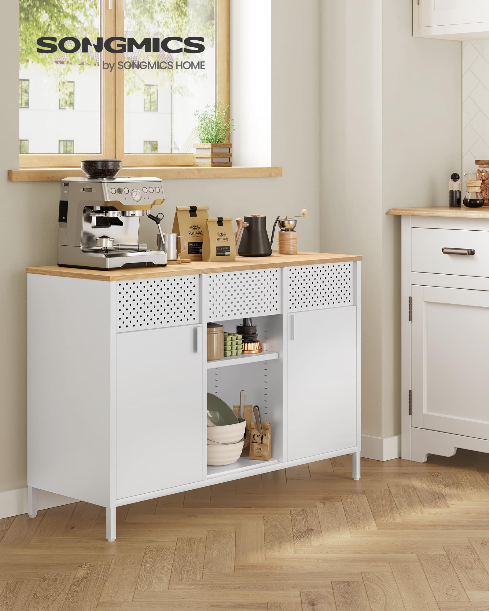 Songmics LSC204WC01 armadietto metallo bianco beige 110x40x76 cm