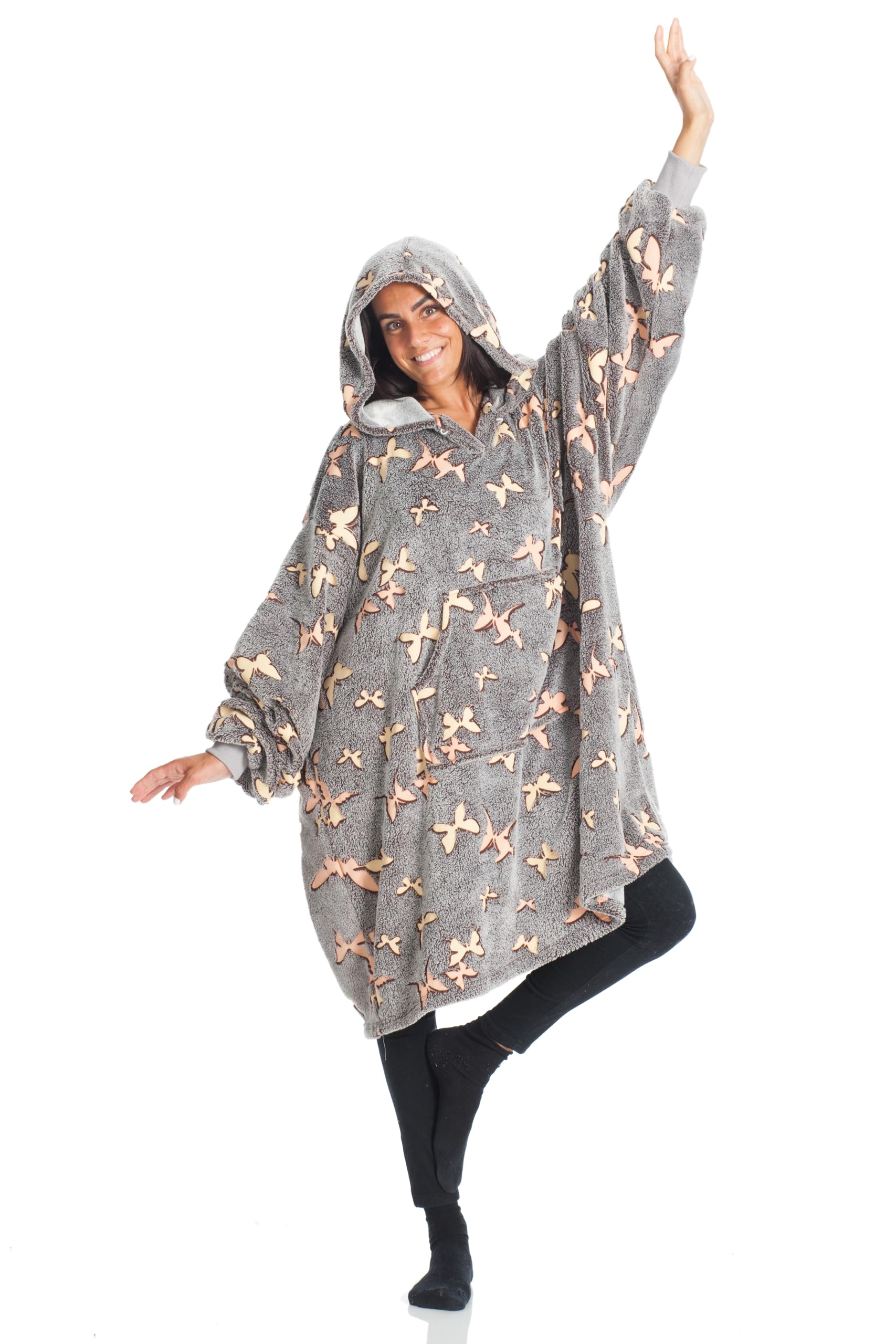 Kanguru Kangurone Felpa Coperta Oversize Pile con Cappuccio