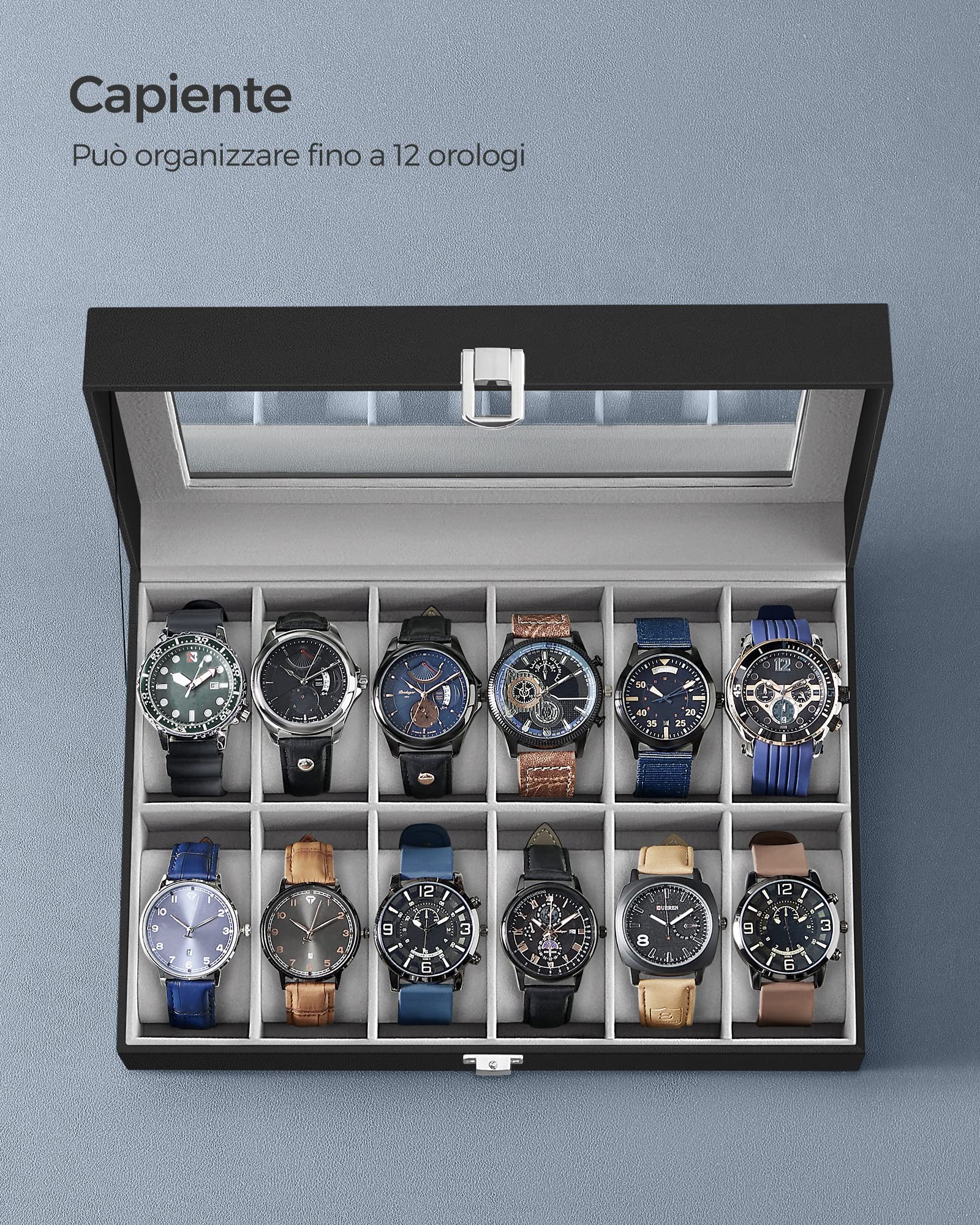 Songmics JWB12BK portorologi 12 posti nero vetro con serratura
