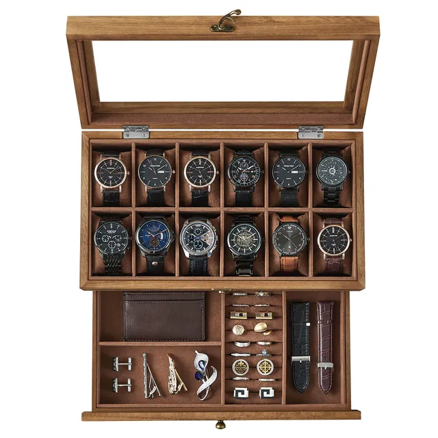 Songmics JOW012K01 scatola portaorologi 12 scomparti noce rustico