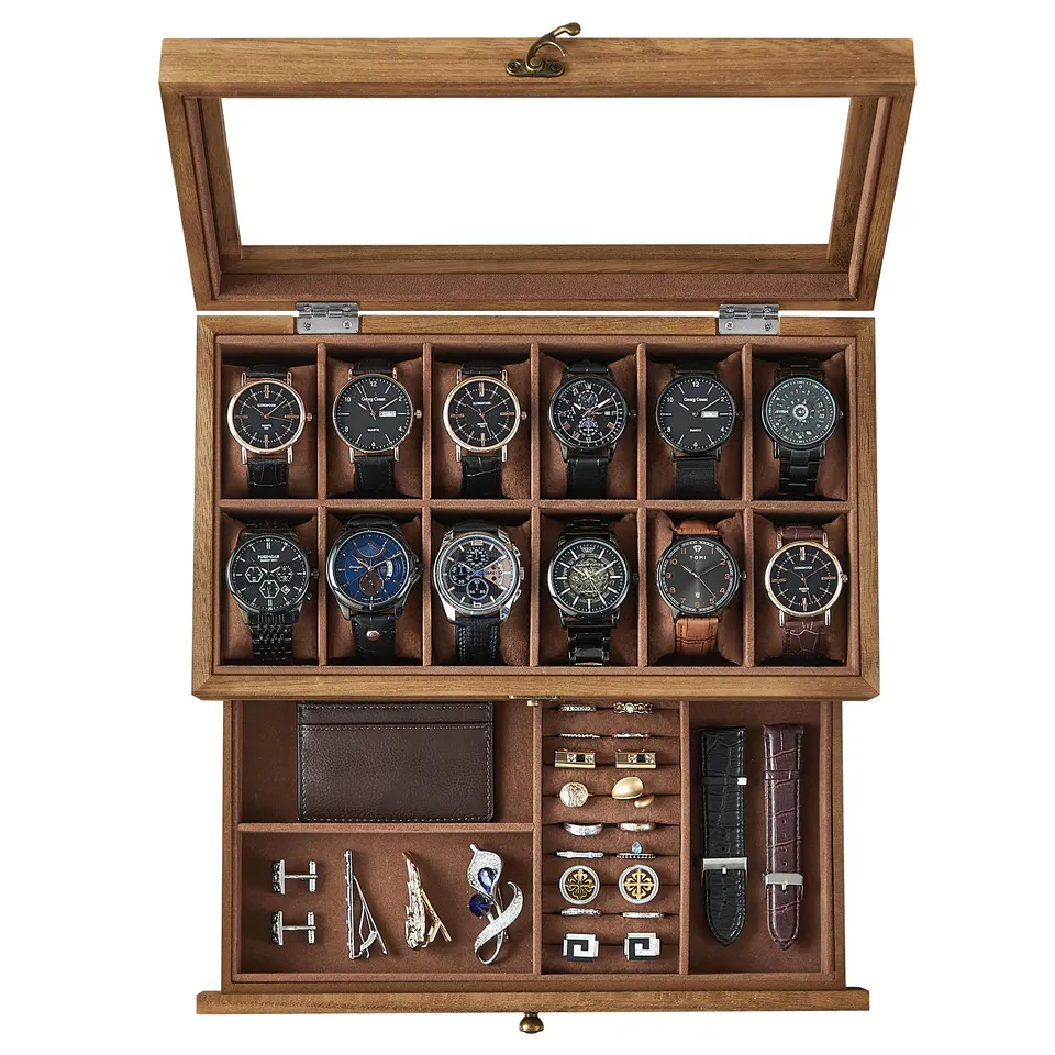Songmics JOW012K01 scatola portaorologi 12 scomparti noce rustico