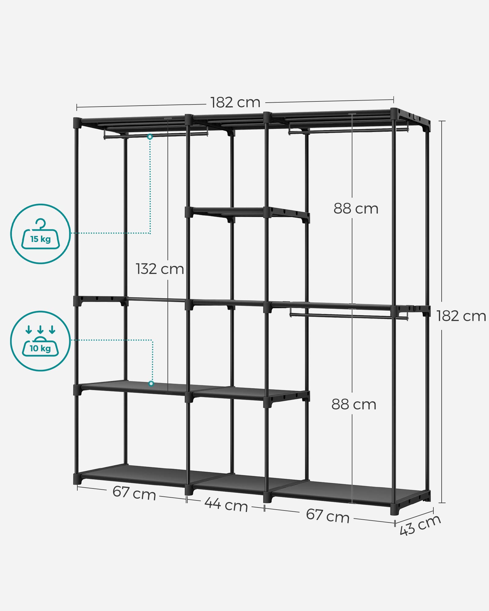Songmics RYG037B02 armadio tessuto nero inchiostro 182 cm