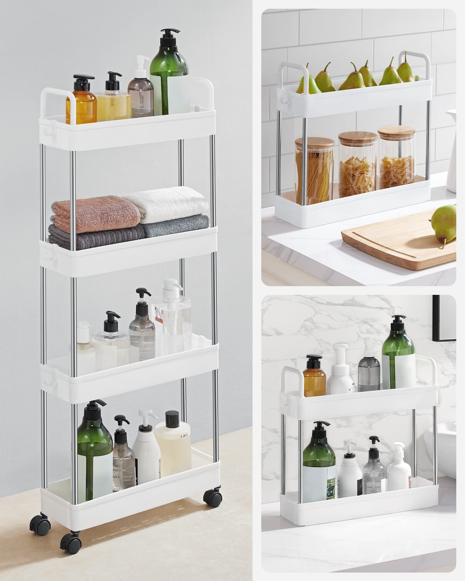 Songmics KSC018W01 carrello 4 ripiani bianco stretto con ruote