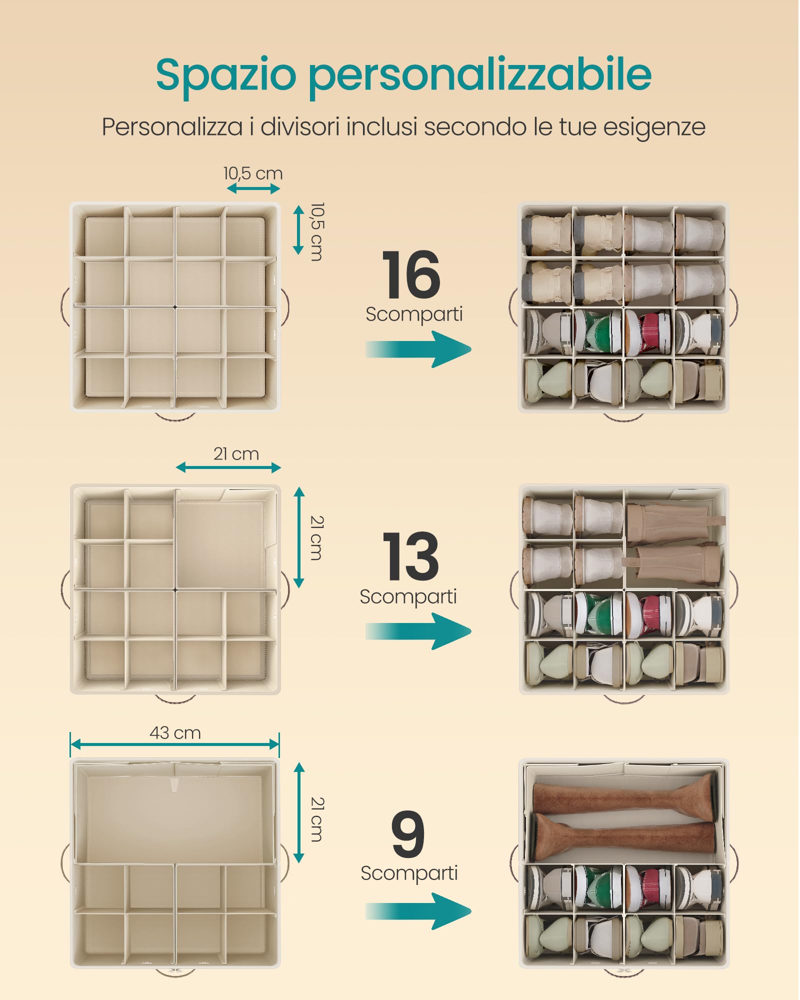 Songmics LSP621LH01 organizer scarpe 16 paia beige cappuccino