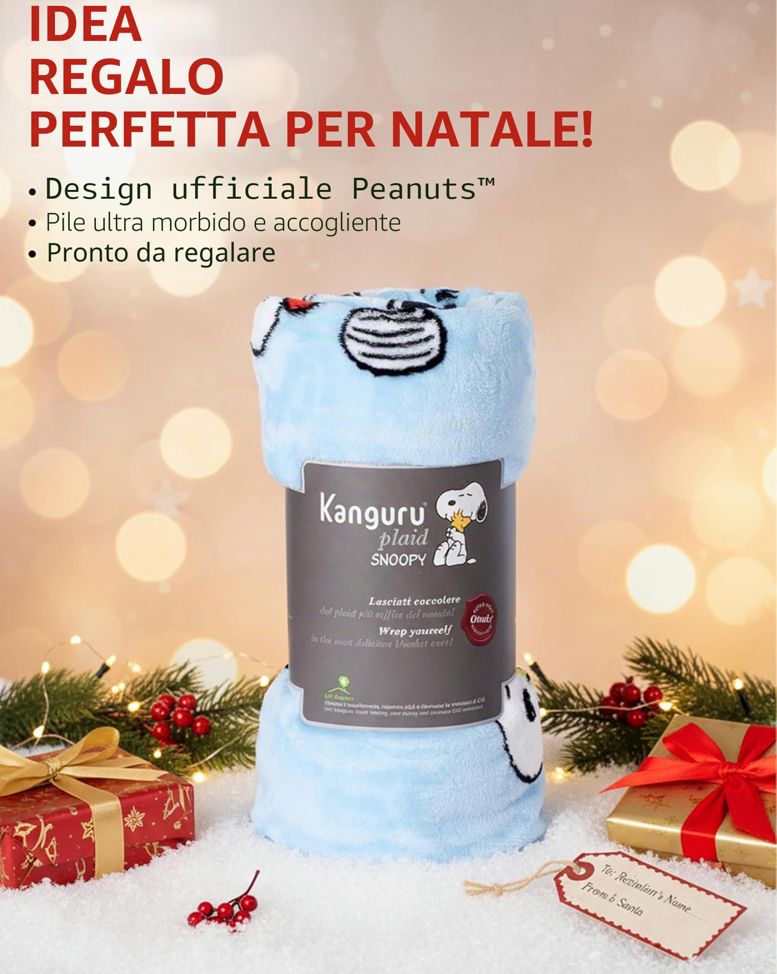 Lavatelli Kanguru Snoopy coperta pile celeste 130x170 calda