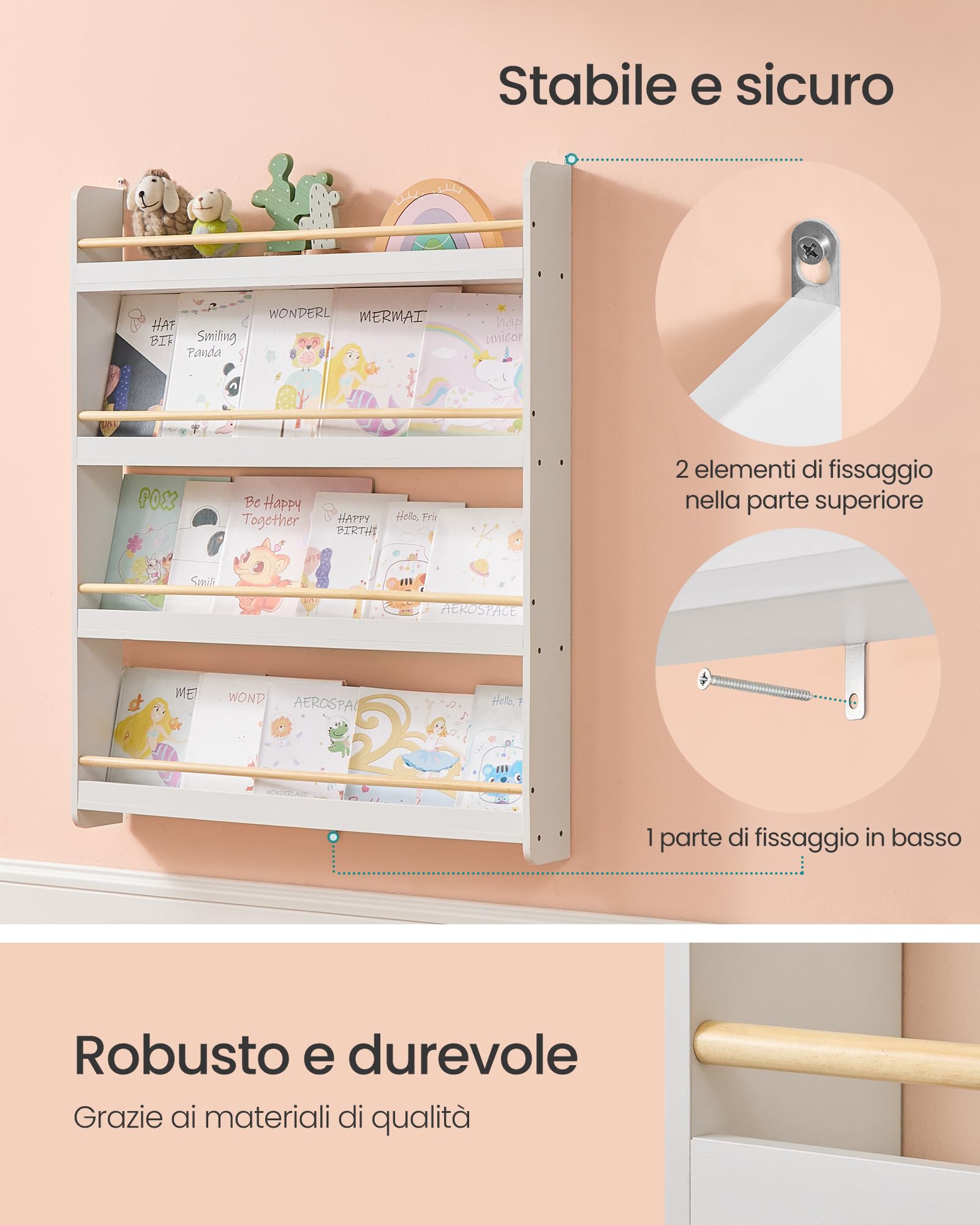 Songmics GKR014W01 libreria montessoriana naturale 4 ripiani