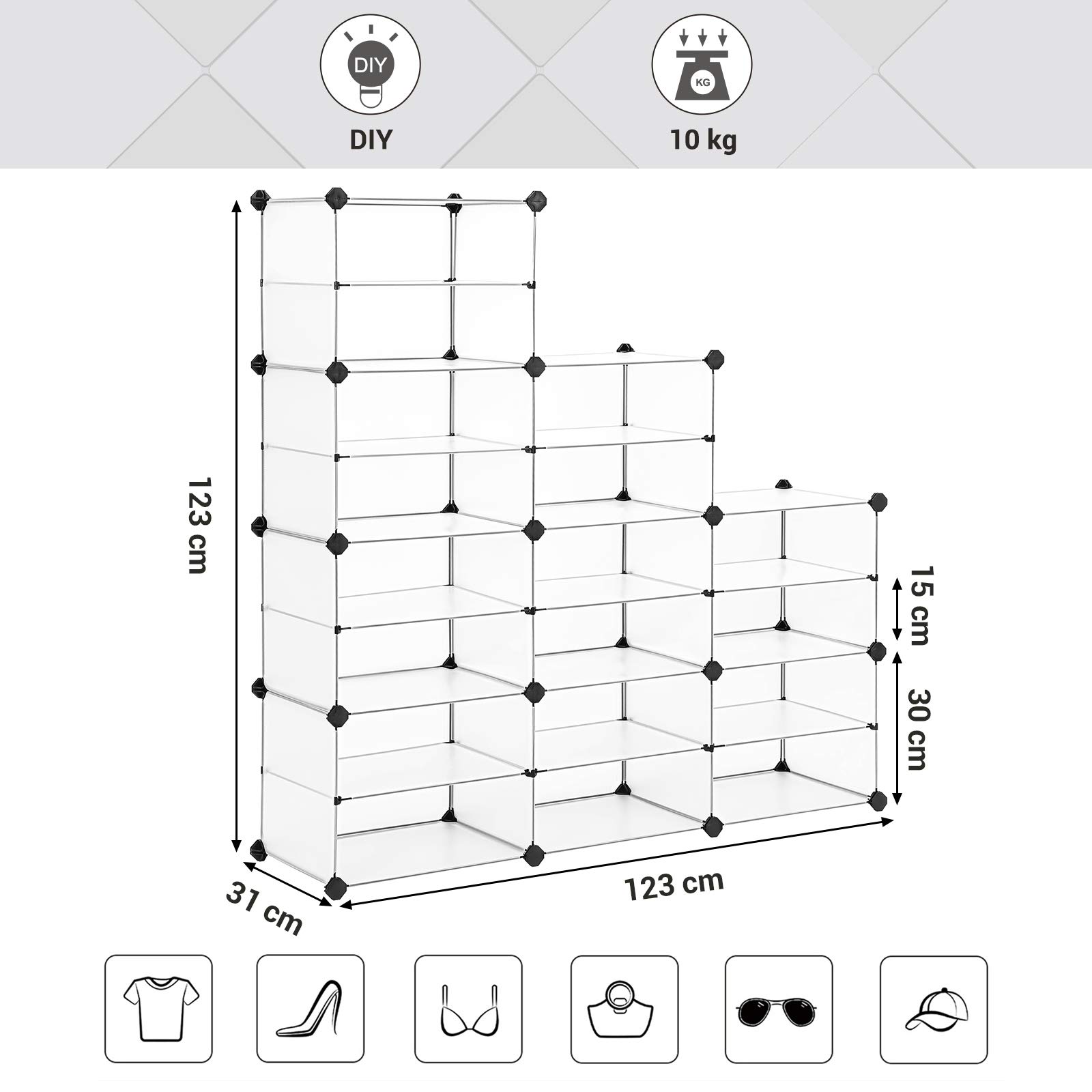 Songmics LPC501W Scaffale a Cubi Bianco 18 Scomparti