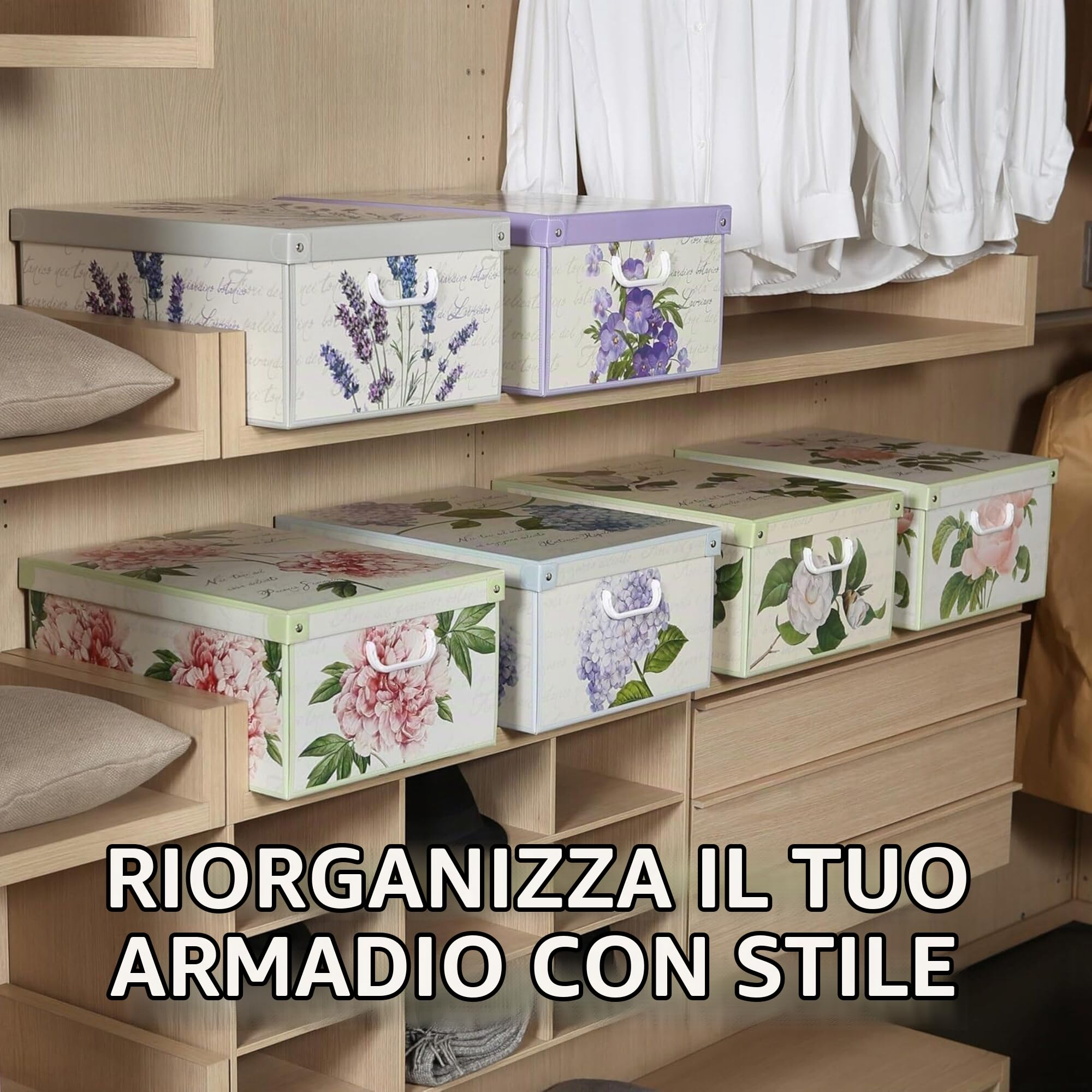 Lavatelli Set 6 Scatole Armadio 39x50x24 Pois con Coperchio