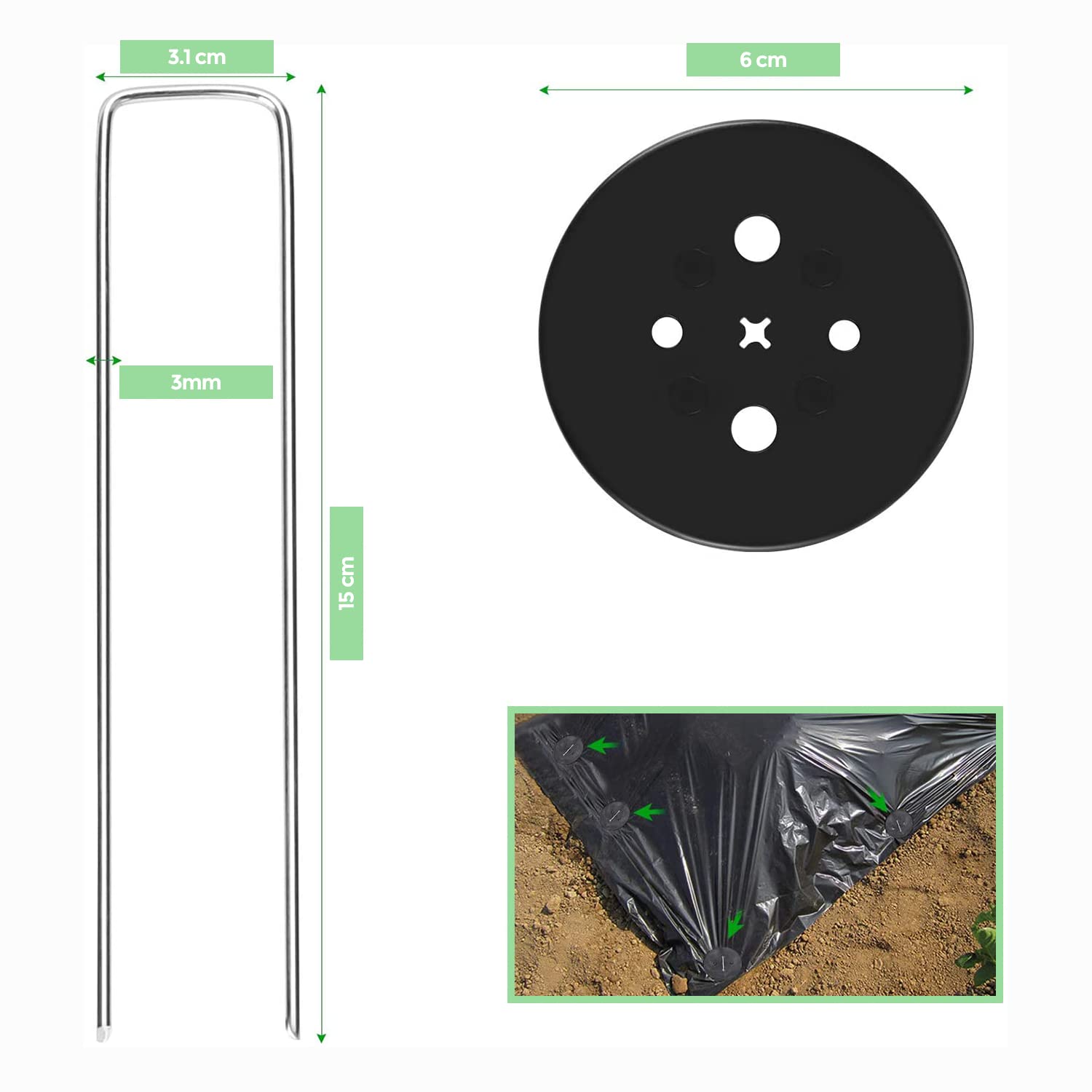 Ediesi picchetti giardino a U acciaio 50 pezzi 15 cm antiruggine