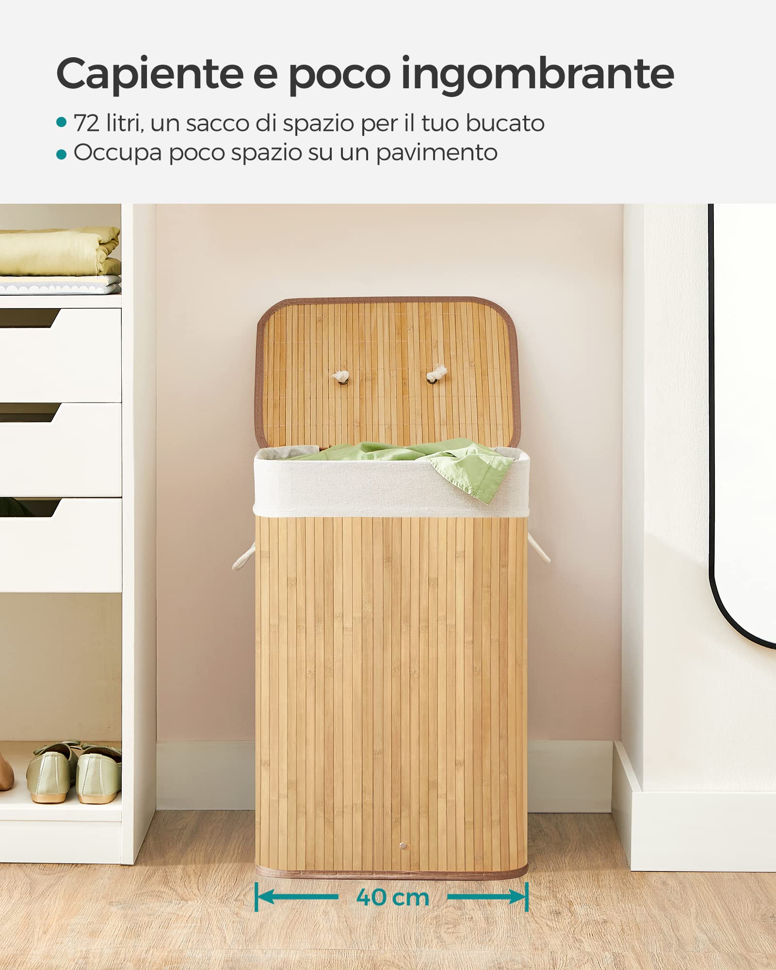 Songmics LCB10Y cesta portabiancheria 72L naturale bambù