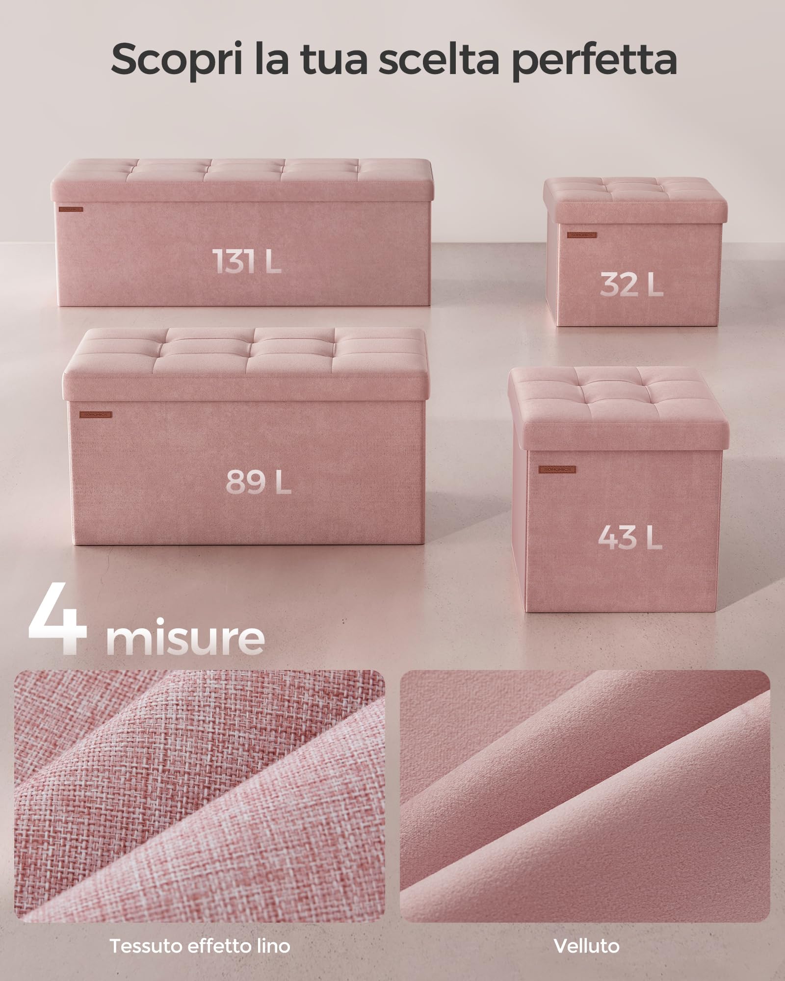 Songmics LSF200R01 pouf contenitore rosa pastello 31x41 cm