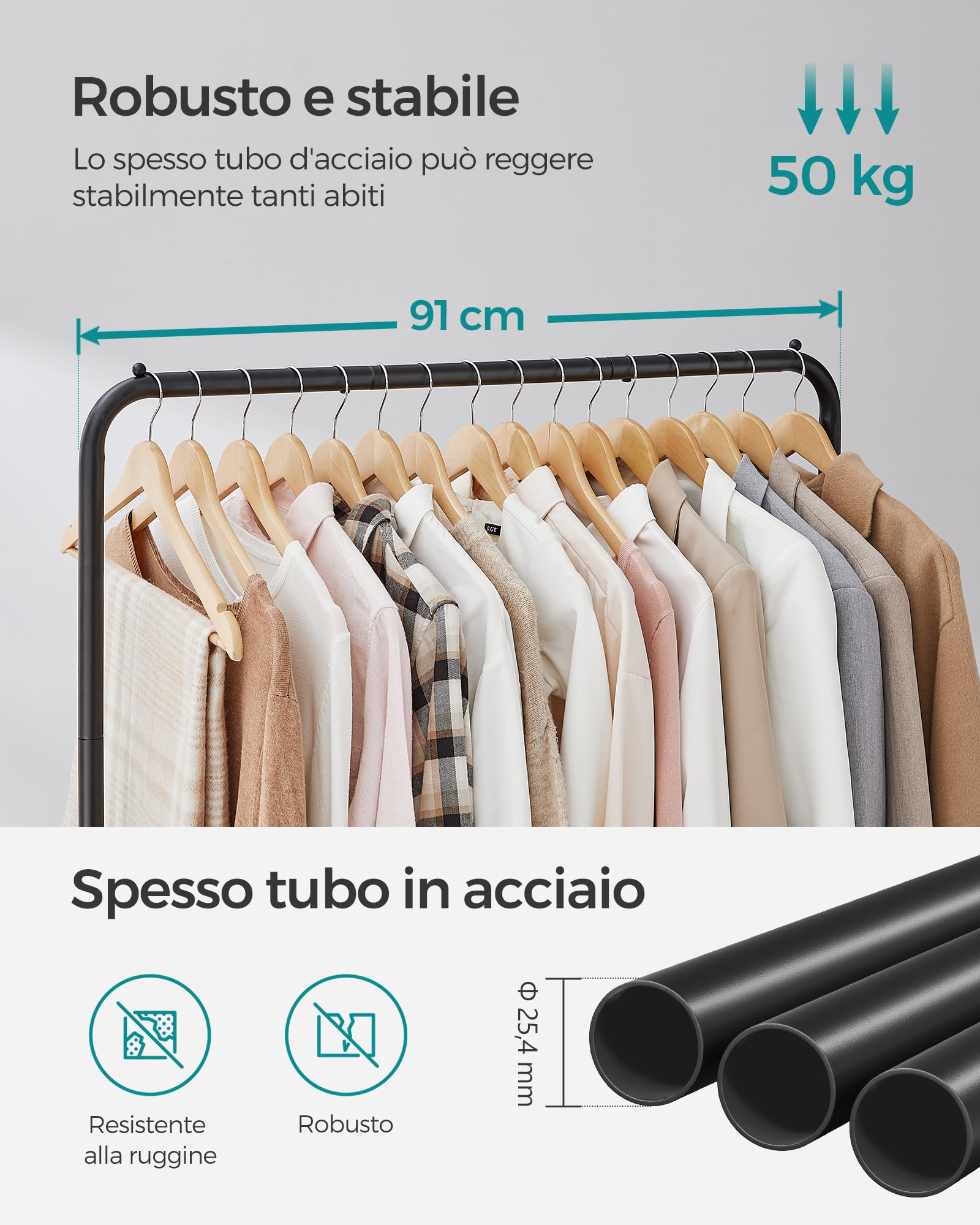 Songmics HSR027B01 stand appendiabiti doppio nero con ruote