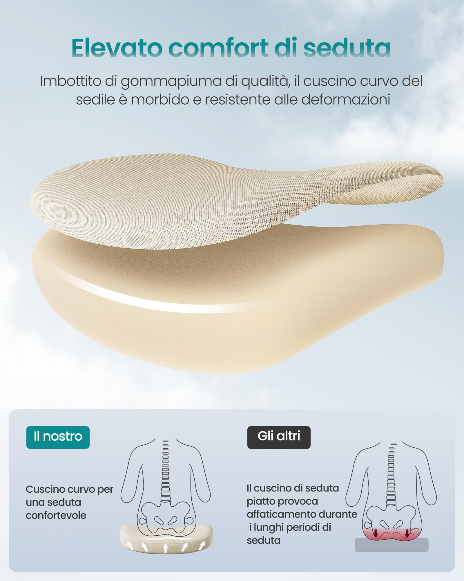 Songmics OBN088K01 sedia ufficio beige cappuccino poggiatesta